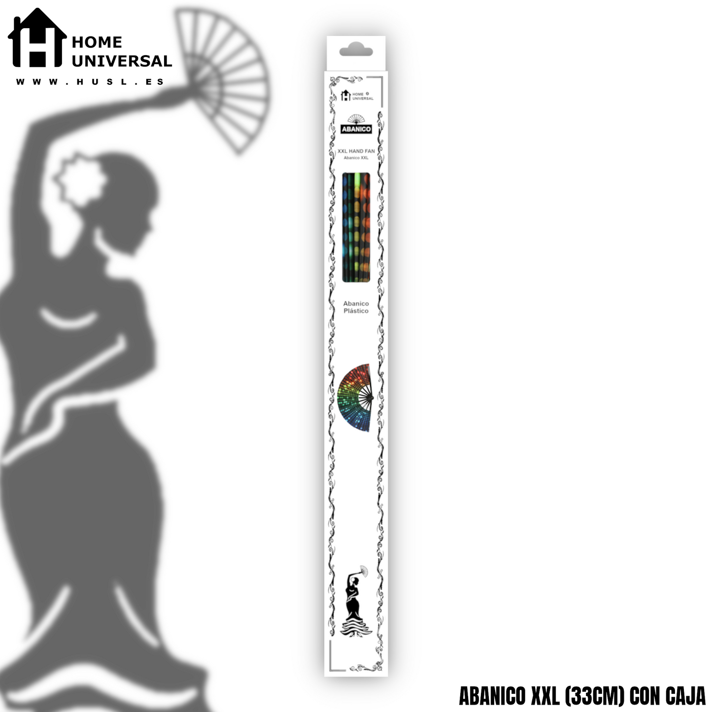 Home Universal® Abanico XXL 33 cm Grande de Plástico con Caja – Plegable, Ligero y Resistente – Efecto Fluorescente Brillante – Ideal para Verano, Fiesta, Discoteca, Pride y Eventos (Discoteca - Círculo)