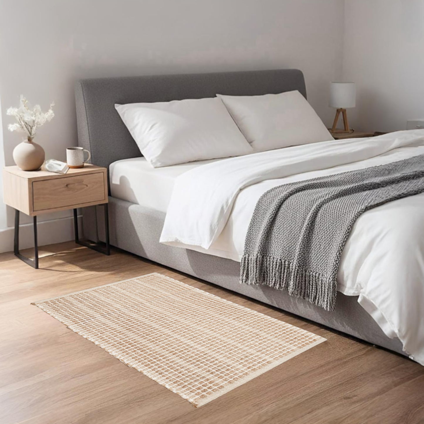 Home Universal® Alfombra Jarapa de Algodón Lavable | Diseño Geométrico Artesanal | Decoración Boho Mediterránea para Salón, Dormitorio, Pasillo y Cocina | Suave, Ligera y Resistente | Trenzado Cuadros