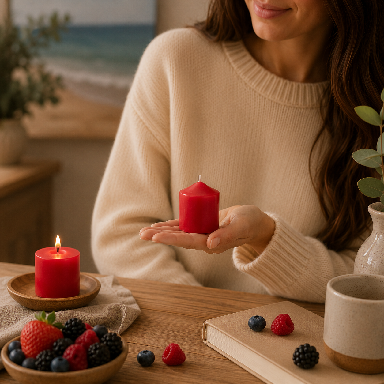 Home Universal® 6 Velas Aromáticas Perfumadas, 9 Aromas Disponibles, 2 Tamaños Disponibles, Velas Decorativas para Hogar, Relax, Spa y Aromaterapia (FRUTAS BOSQUE Ø57 × 70 mm)
