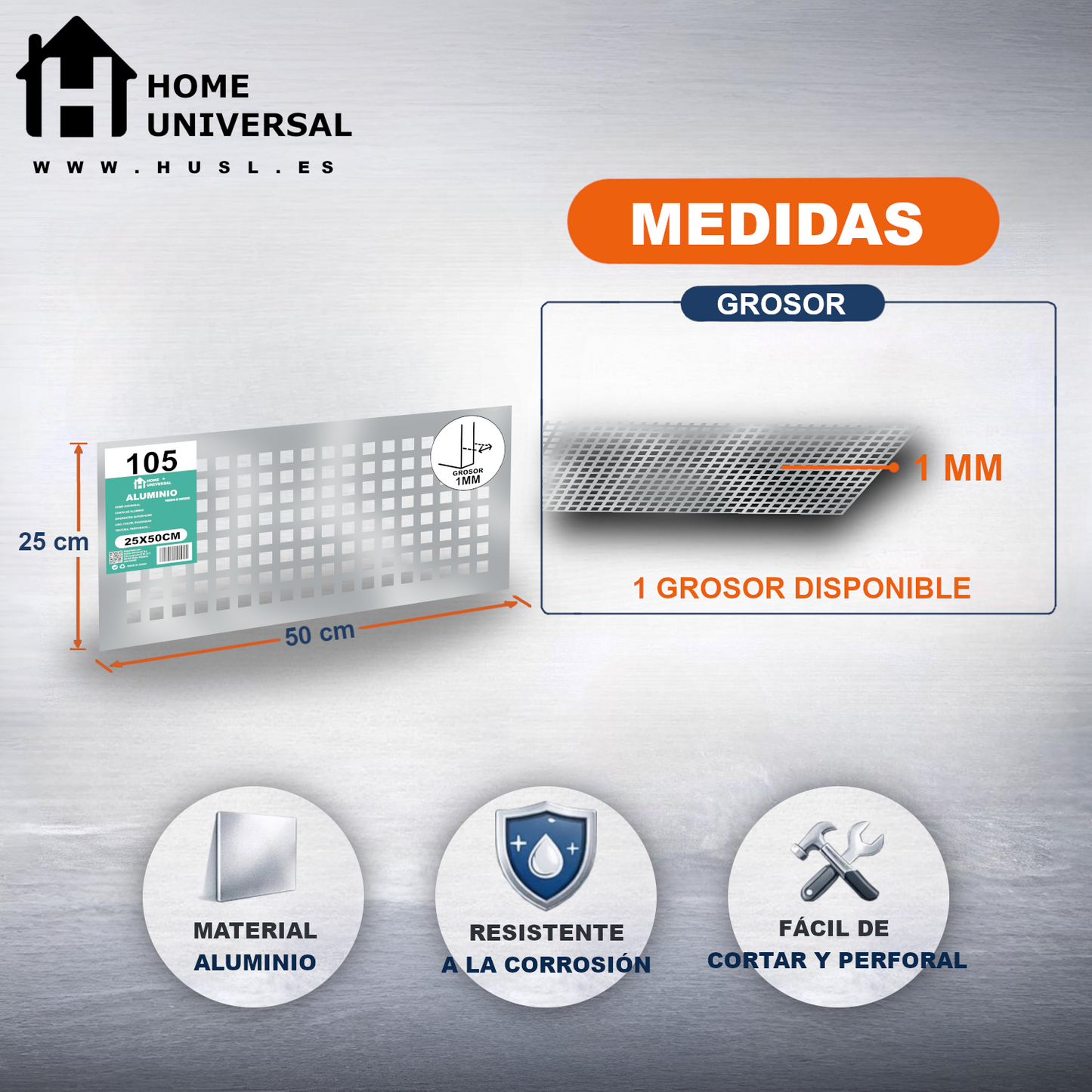 ome Universal® Chapa de Aluminio Estriada, Lisa, Malla y Perforada (Cuadrada, Ovalada, Redonda), Rugosa – Lámina Metálica Resistente Anticorrosión para Bricolaje e Industria Superficie (Perforada Cuadrado) - Perforada Cuadrado-15X15MM (25X50CM - 1MM)