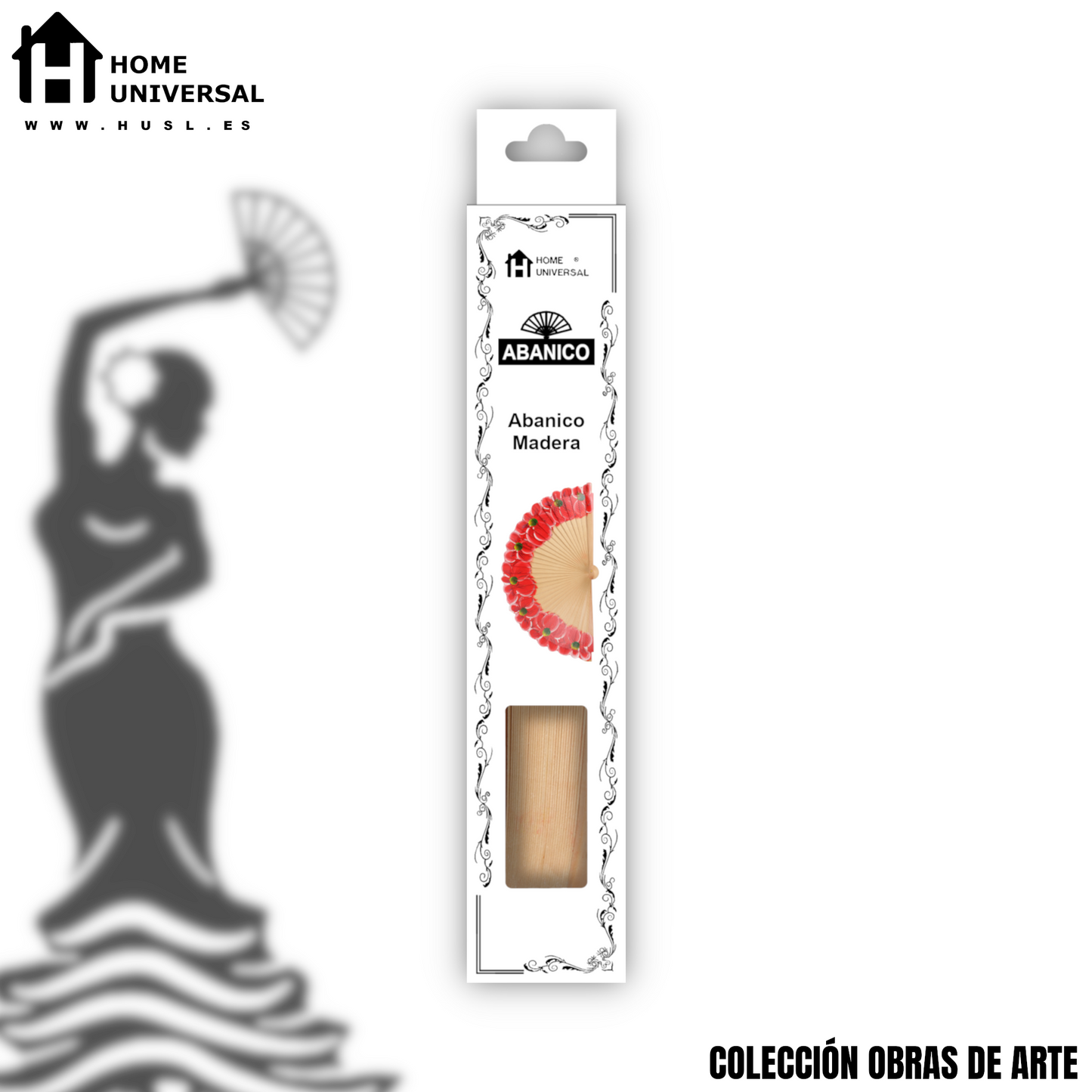 Home Universal®  Abanico 23CM DE Madera Lisa con Tela de Marfil, Abanico de Madera Adornado, Abanico Original - Floral Rojo