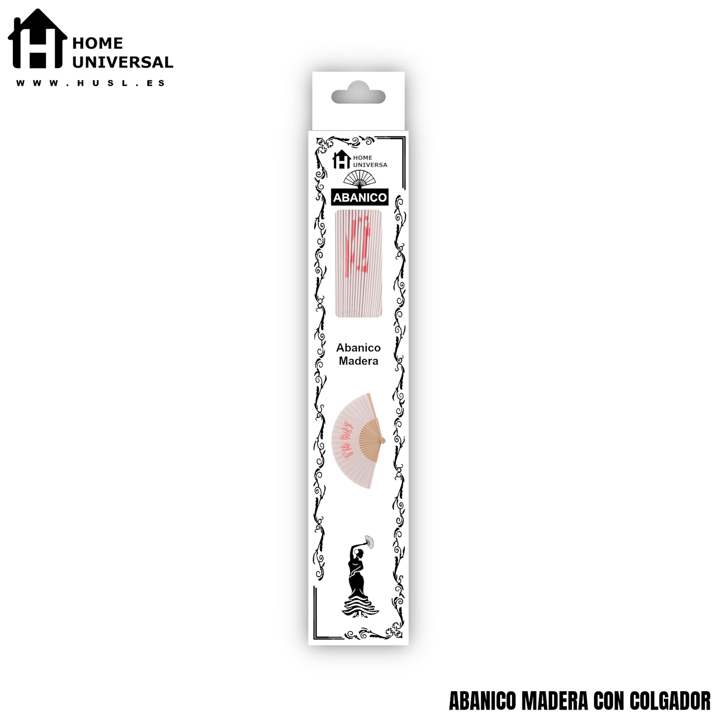 Home Universal® Abanico 23 cm con Cuerda para Cuello – Abanico Plegable de Madera Ligero y Portátil – Accesorio de Verano para Playa, Festivales, Bodas y Eventos – Diseño Divertido, Ideal para Viajes y Calor (I´M HOT (Rosa Palo))
