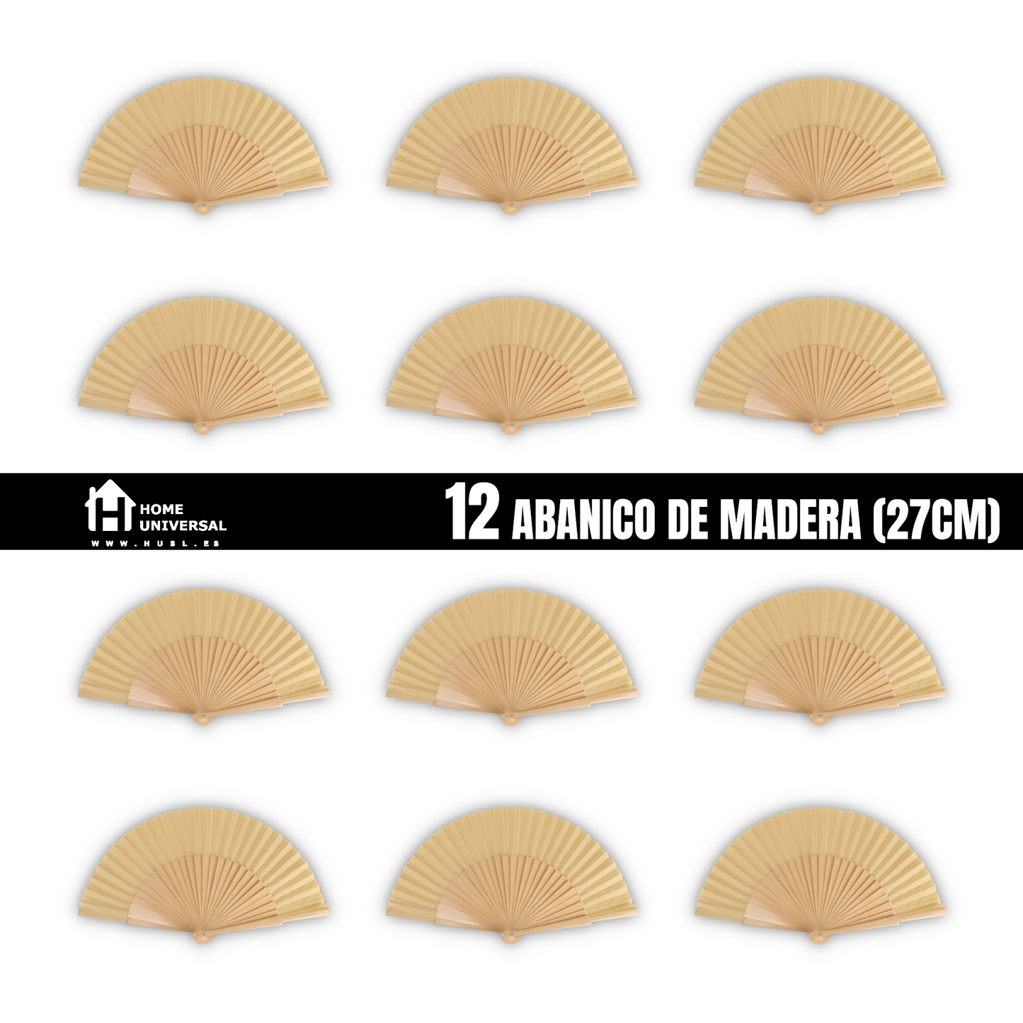 Home Universal® Abanico de madera con argollas para colgar, plegable, ligero y resistente, ideal para bodas, eventos y verano, diseño clásico y portátil perfecto para regalo y uso diario - Madera (27CM)