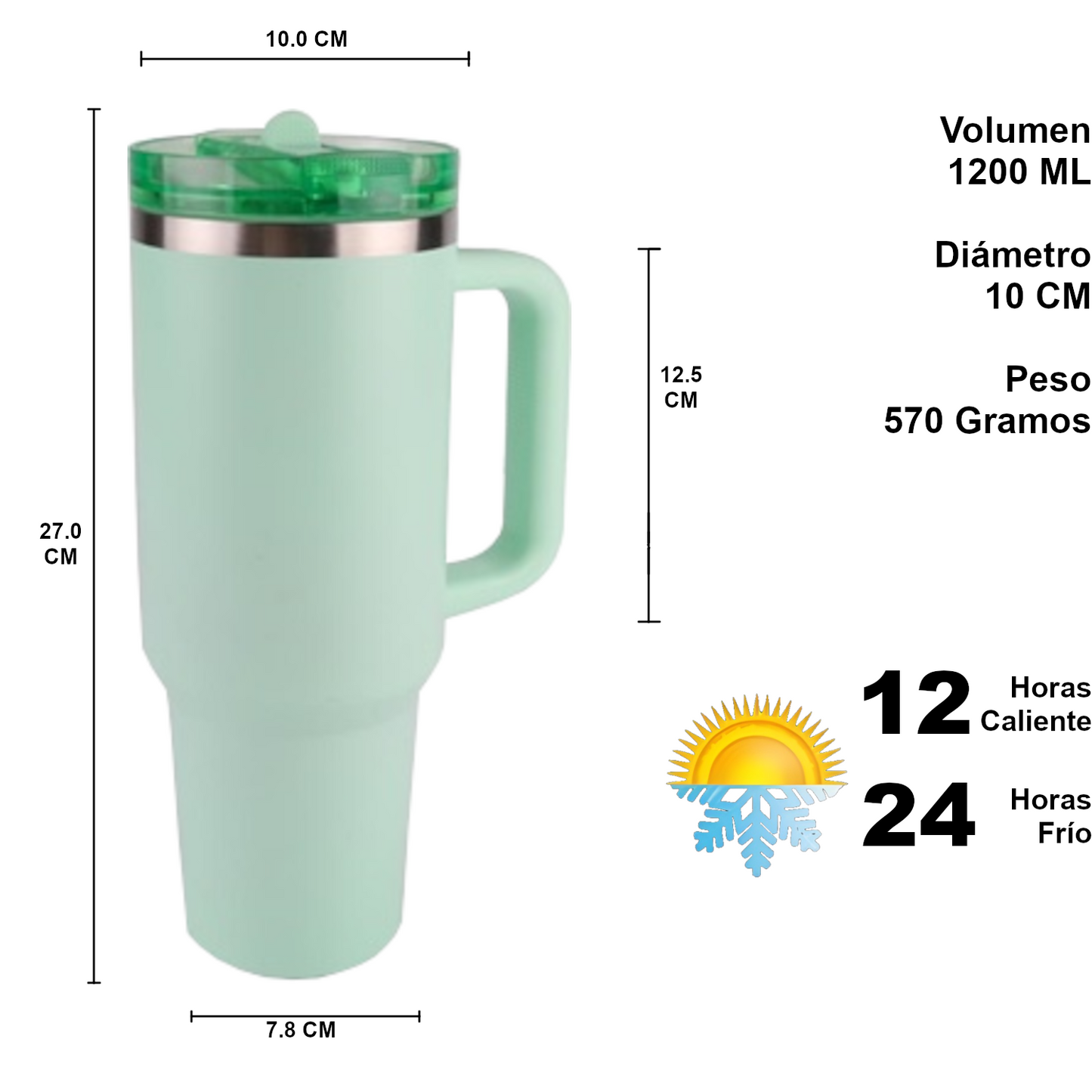 Home Universal ® Botella térmico 1200 ml con Pajita | A prueba de fugas | Acero Inoxidable sin BPA | Mantiene Frío 24h y Calor 12h | Termo Reutilizable Fácil de Llevar (Verde Turquesa)