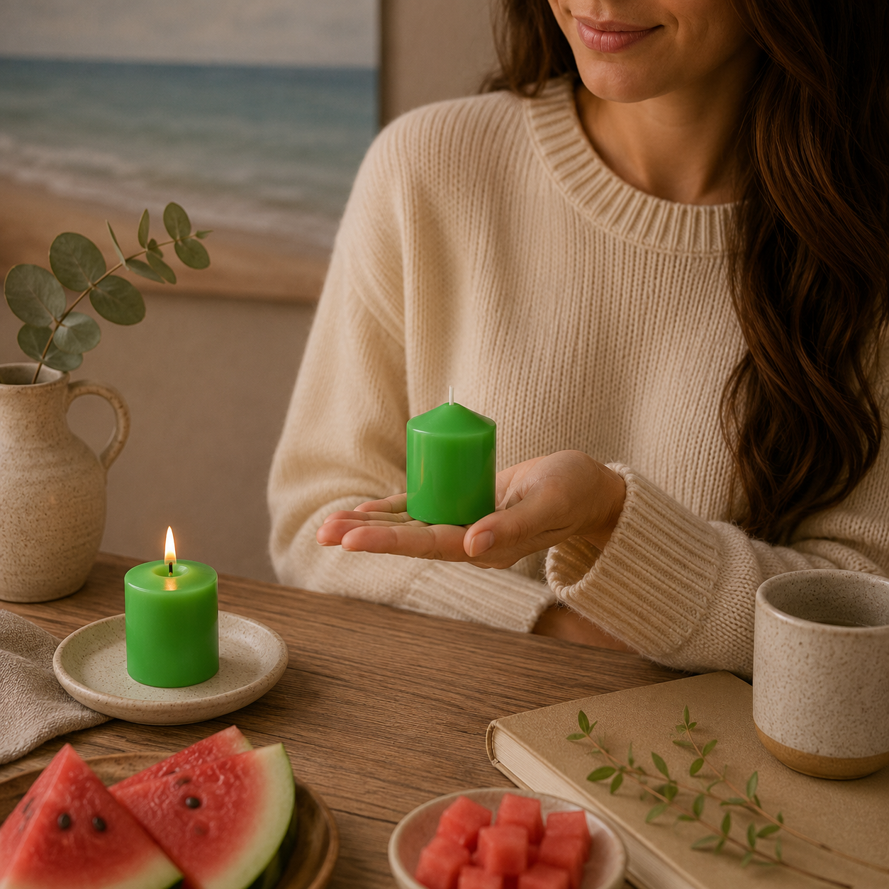 Home Universal® 6 Velas Aromáticas Perfumadas, 9 Aromas Disponibles, 2 Tamaños Disponibles, Velas Decorativas para Hogar, Relax, Spa y Aromaterapia (VERDE SANDÍA Ø57 × 70 mm)