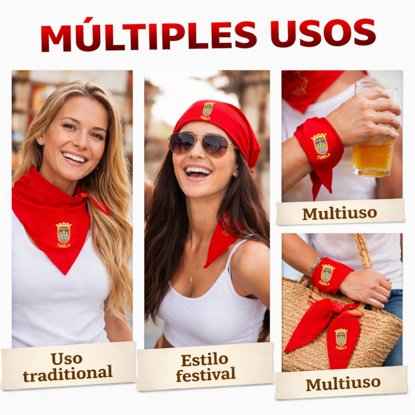 Home Universal® Pañuelo Rojo para Fiestas de Tudela Santa Ana – Tradicional, Cómodo y Resistente para Celebraciones y Eventos Populares (Pañuelo Rojo - Bordado de Escudo Tudela, Modelo 02)