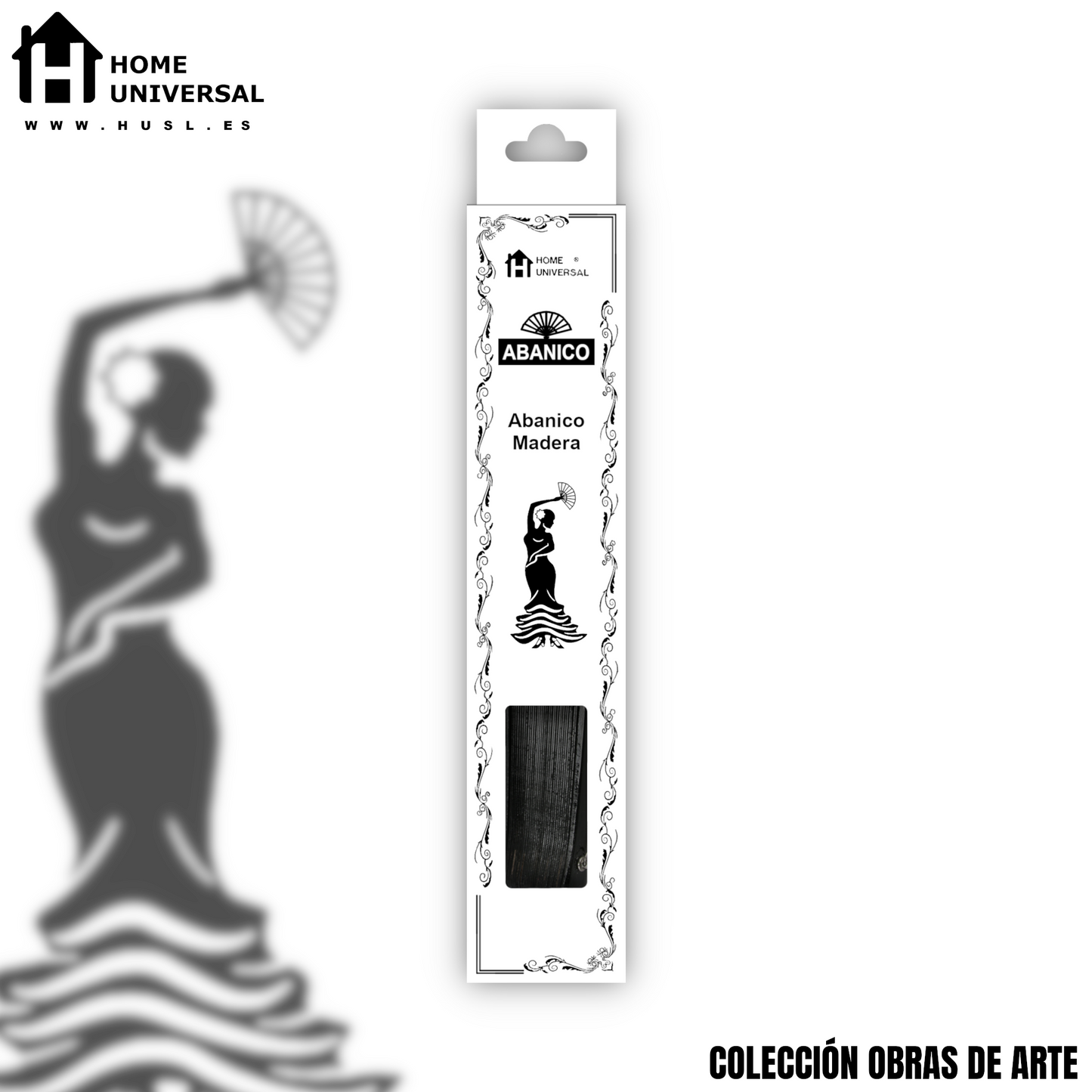 Home Universal®  Abanico 23CM DE Madera Lisa con Tela de Marfil, Abanico de Madera Adornado, Abanico Original - Negro (Liso)