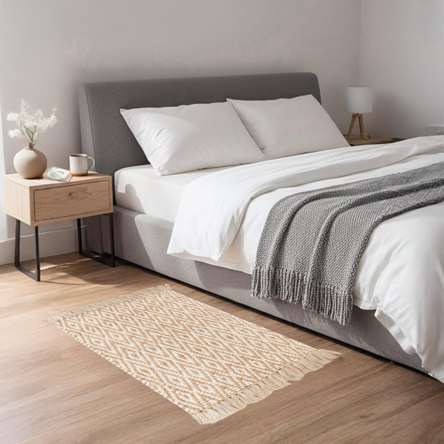 Home Universal® Alfombra Jarapa de Algodón Lavable | Diseño Geométrico Artesanal | Decoración Boho Mediterránea para Salón, Dormitorio, Pasillo y Cocina | Suave, Ligera y Resistente | Rombos Relieve