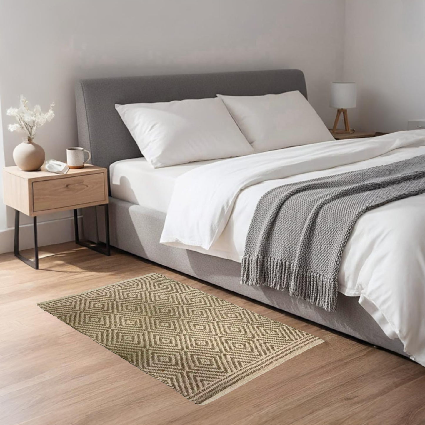 Home Universal® Alfombra Jarapa de Algodón Lavable | Diseño Geométrico Artesanal | Decoración Boho Mediterránea para Salón, Dormitorio, Pasillo y Cocina | Suave, Ligera y Resistente | Rombos Finos