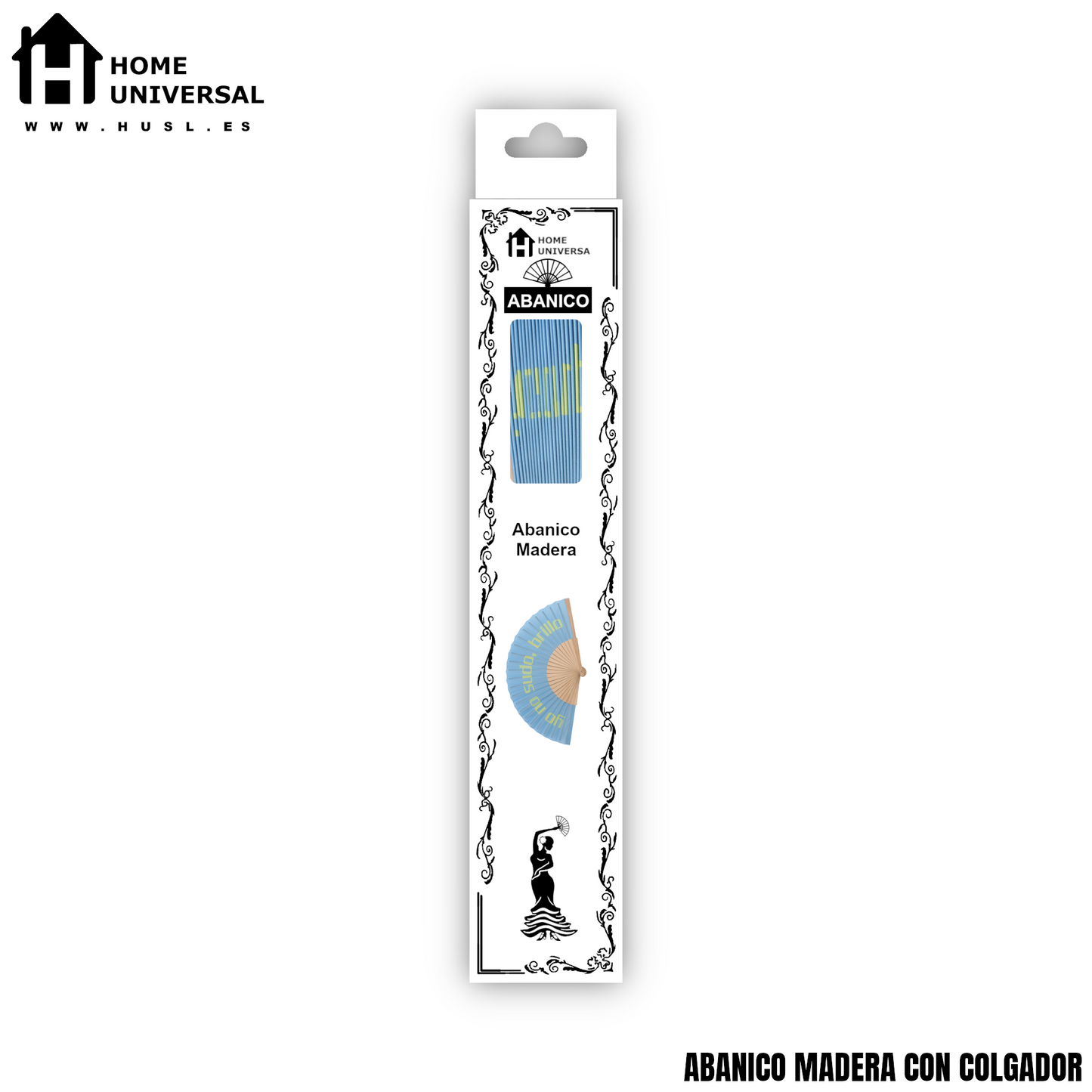 Home Universal® Abanico 23 cm con Cuerda para Cuello – Abanico Plegable de Madera Ligero y Portátil – Accesorio de Verano para Playa, Festivales, Bodas y Eventos – Diseño Divertido, Ideal para Viajes y Calor (yo no sudo, brillo (Celeste))