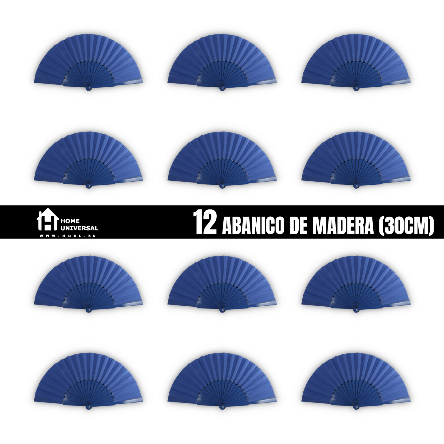 Home Universal® Abanico de madera con argollas para colgar, plegable, ligero y resistente, ideal para bodas, eventos y verano, diseño clásico y portátil perfecto para regalo y uso diario - Azul Marino (30CM)