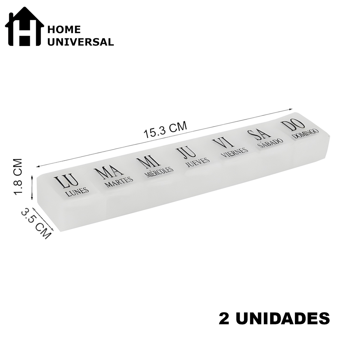 Home Universal® Pastillero portátil y semanal con 6, 7 o 28 compartimentos | Caja organizadora de pastillas con cortador integrado – Diferentes colores y formatos (Pastillero semanal 7 compartimentos - Rectangular)