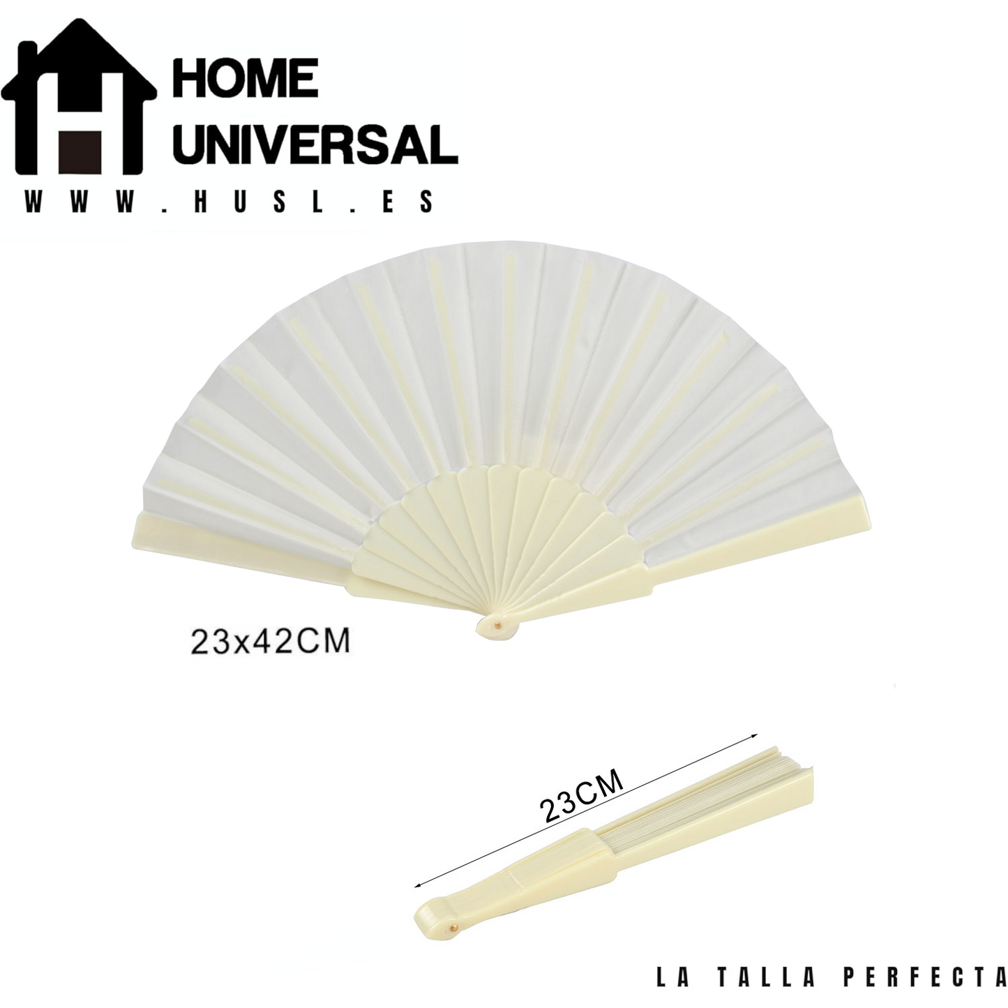 Home Universal® H.U.S.L® Pack 12 Abanicos Plástico 23CM, Abanicos para Eventos, DETALLES PARA LOS INVITADOS, REGALOS DE BODA, FIESTAS, COMUNIÓN O BAUTIZO, REGALOS COMUNIÓN PARA INVITADOS (Beige)