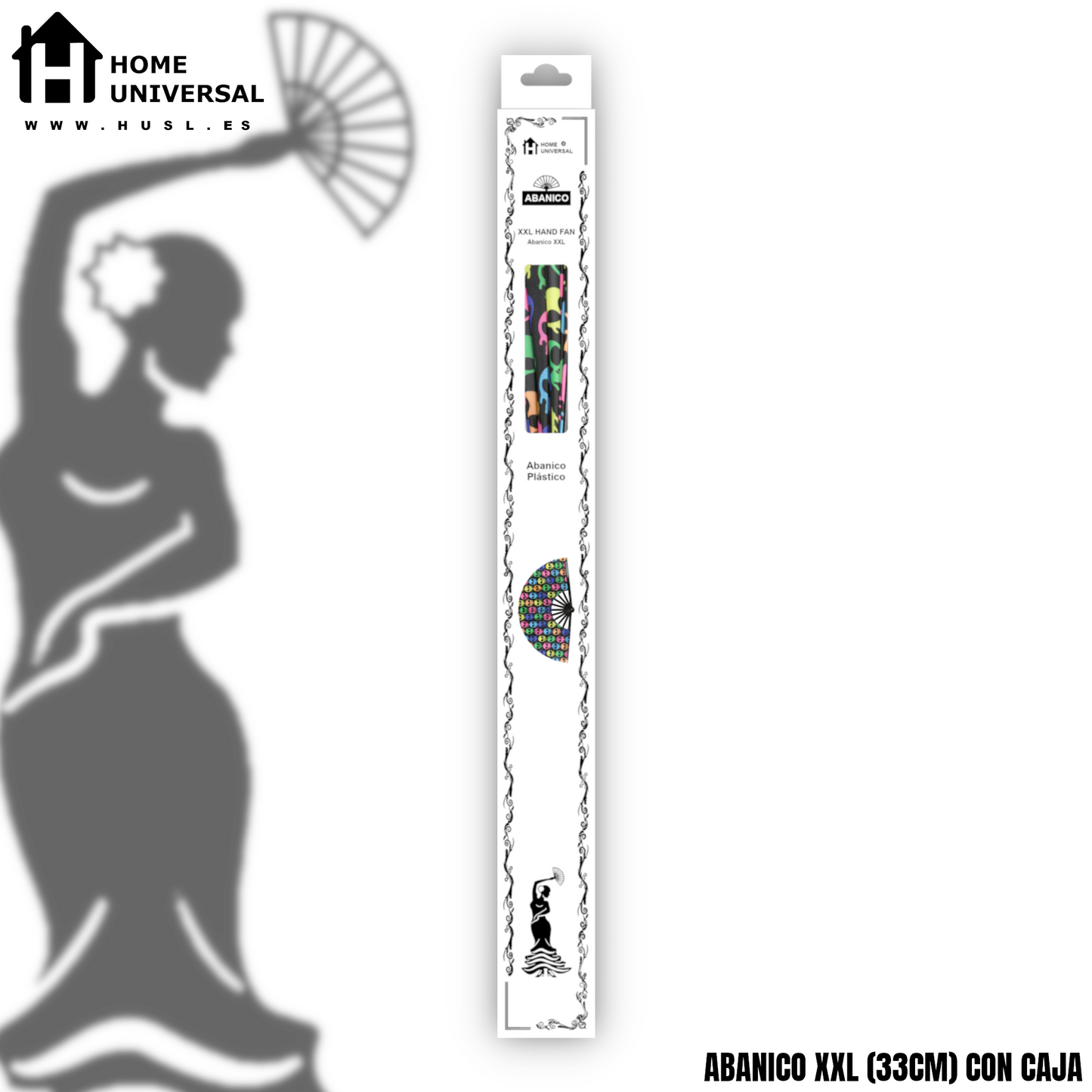 Home Universal® Abanico XXL 33 cm Grande de Plástico con Caja – Plegable, Ligero y Resistente – Efecto Fluorescente Brillante – Ideal para Verano, Fiesta, Discoteca, Pride y Eventos (Alienigena - Multicolor)