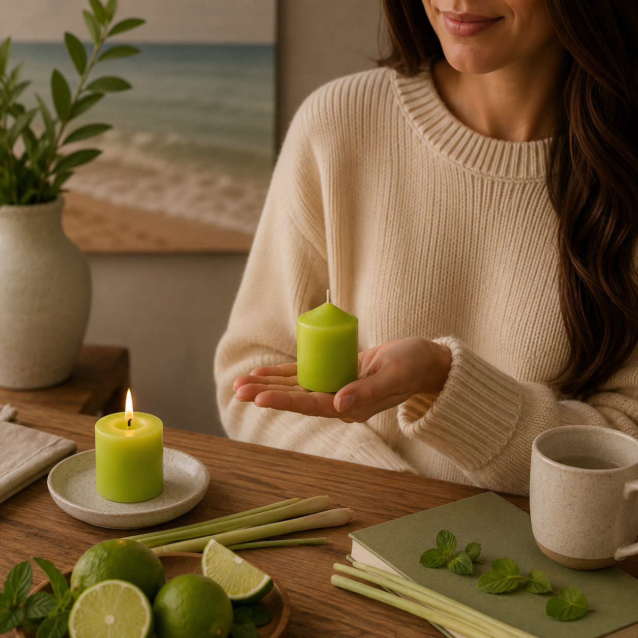Home Universal® 6 Velas Aromáticas Perfumadas, 9 Aromas Disponibles, 2 Tamaños Disponibles, Velas Decorativas para Hogar, Relax, Spa y Aromaterapia (VERDE LIMA Ø57 × 70 mm)