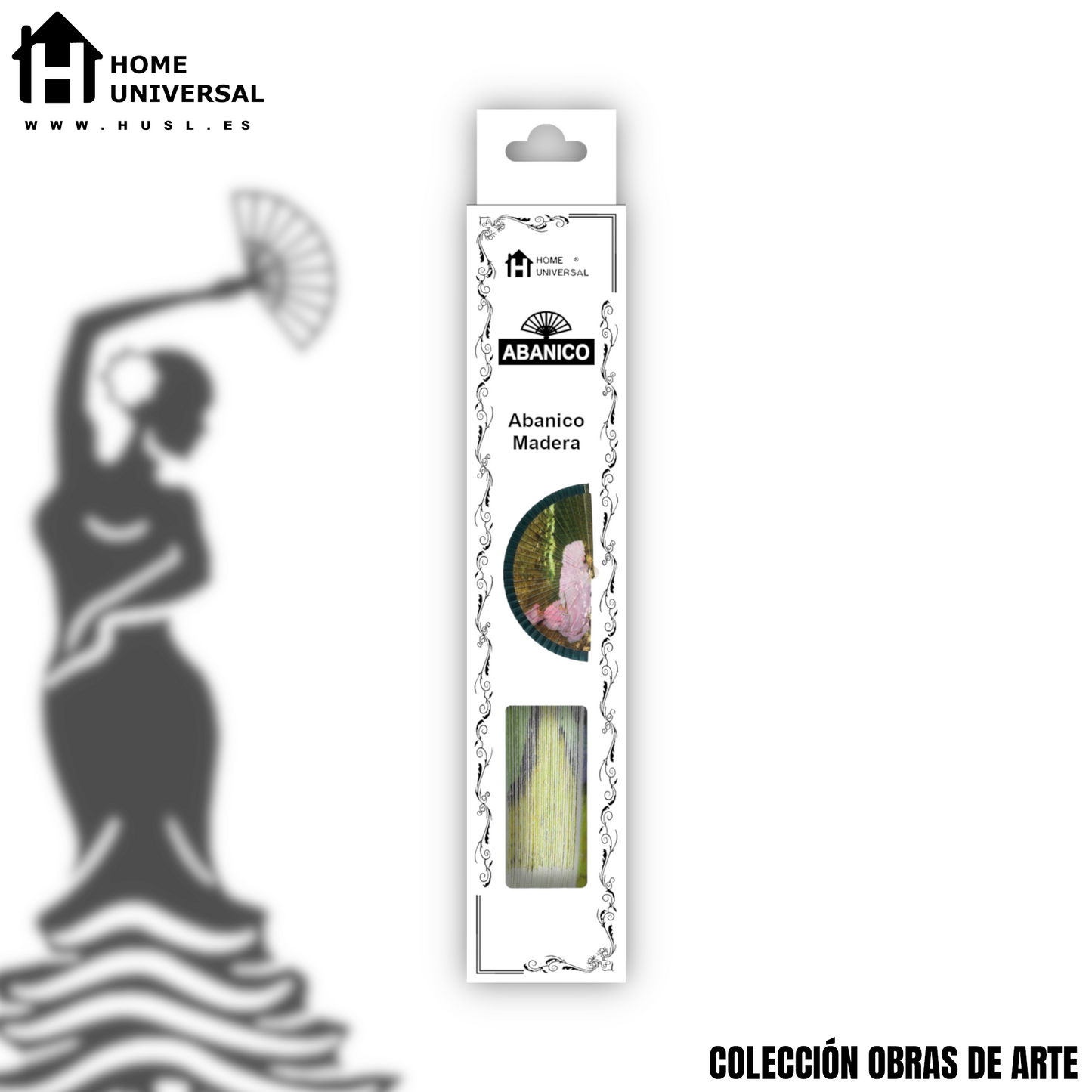 Home Universal®  Abanico 23CM DE Madera Lisa con Tela de Marfil, Abanico de Madera Adornado, Abanico Original - Una Mujer Leyendo de Claude Monet