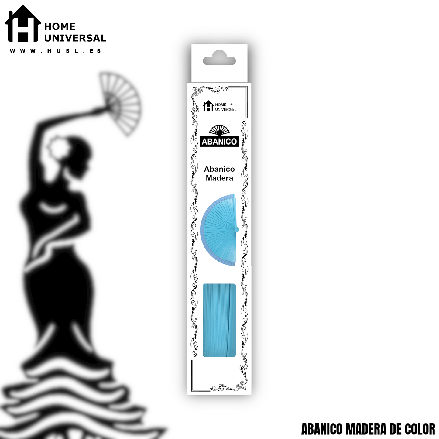 HOME UNIVERSAL Abanicos Madera con caja Liso 23CM, Detalles para los Invitados, Regalos de Boda, Fiesta, Comunión o Bautizo - (Azul Celeste 23 CM con Caja)