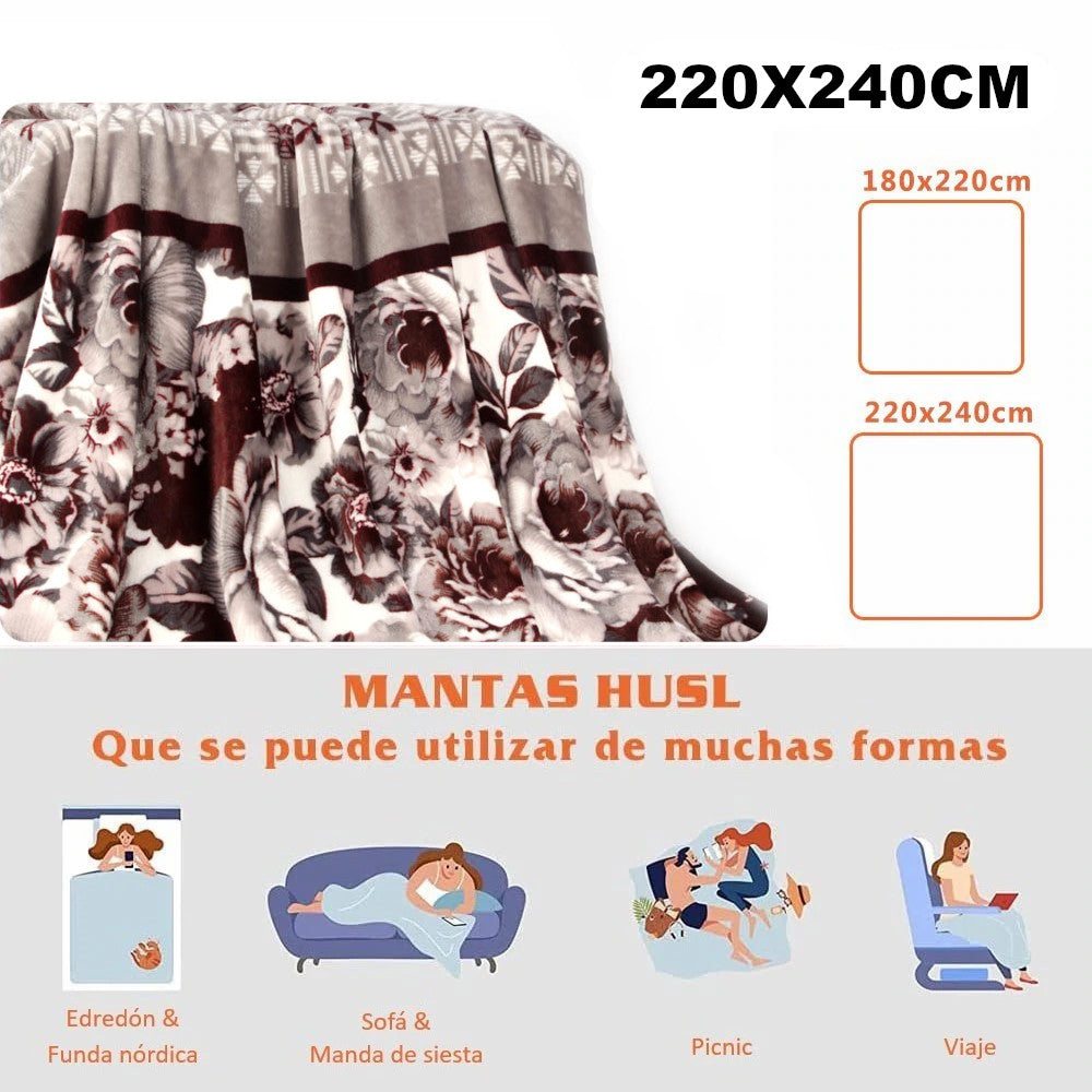 Home UNIVERSAL | Manta Terciopelo Extrasuave 180x220CM | 100% Poliéster (Marrón Flores)