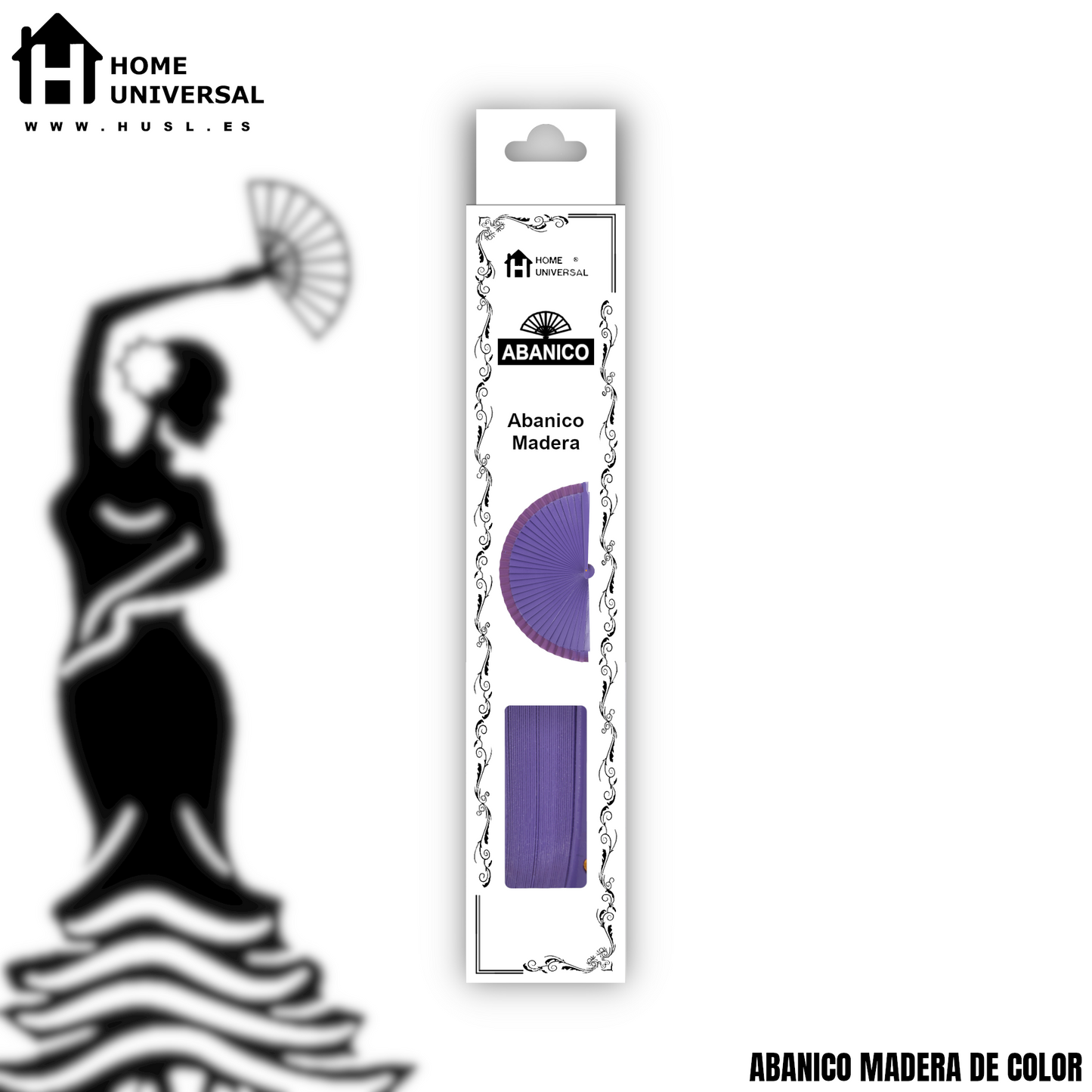 HOME UNIVERSAL Abanicos Madera con caja Liso 23CM, Detalles para los Invitados, Regalos de Boda, Fiesta, Comunión o Bautizo - (Morado 23 CM con Caja)