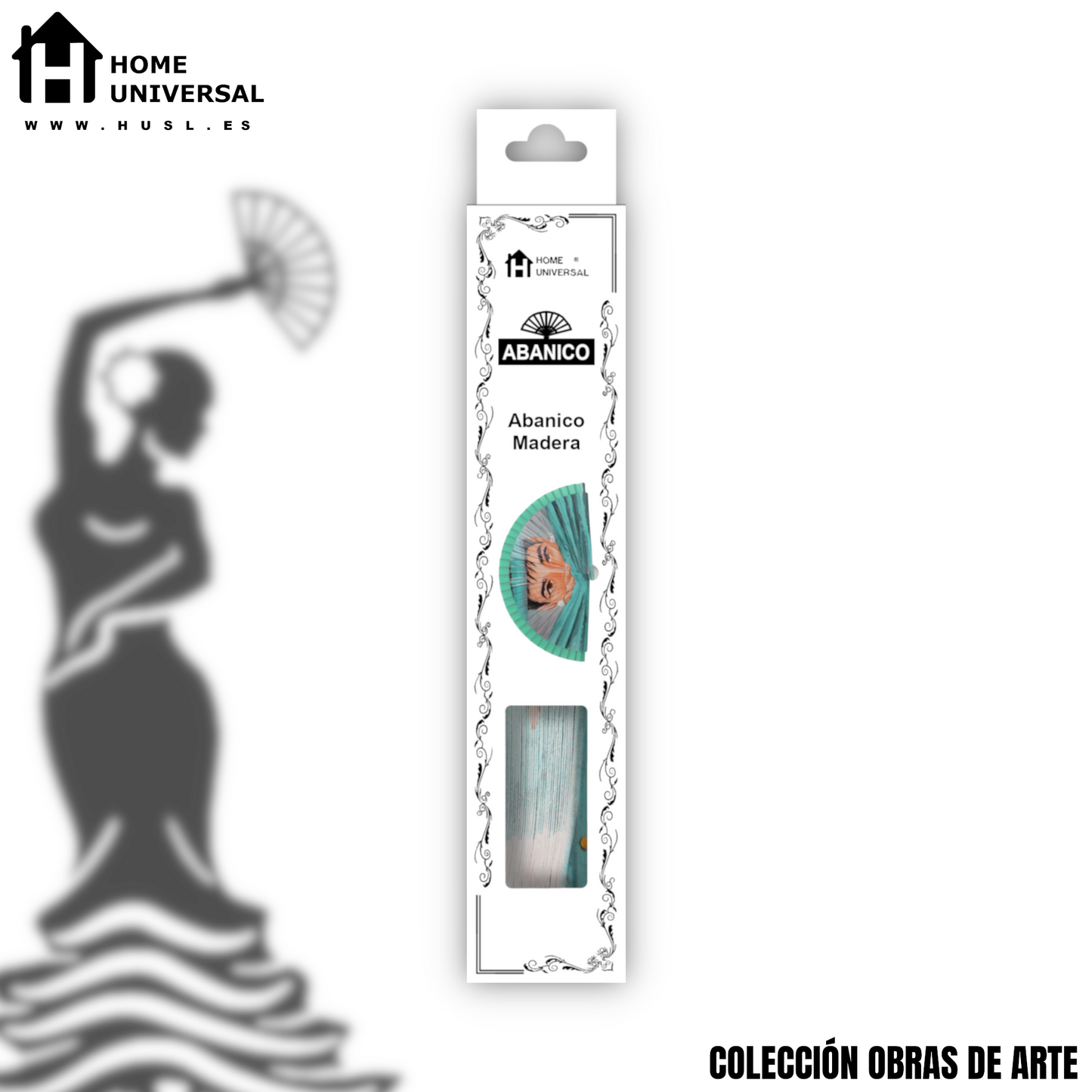 Home Universal®  Abanico 23CM DE Madera Lisa con Tela de Marfil, Abanico de Madera Adornado, Abanico Original - Audrey Hepburn (Dibujo Artístico)