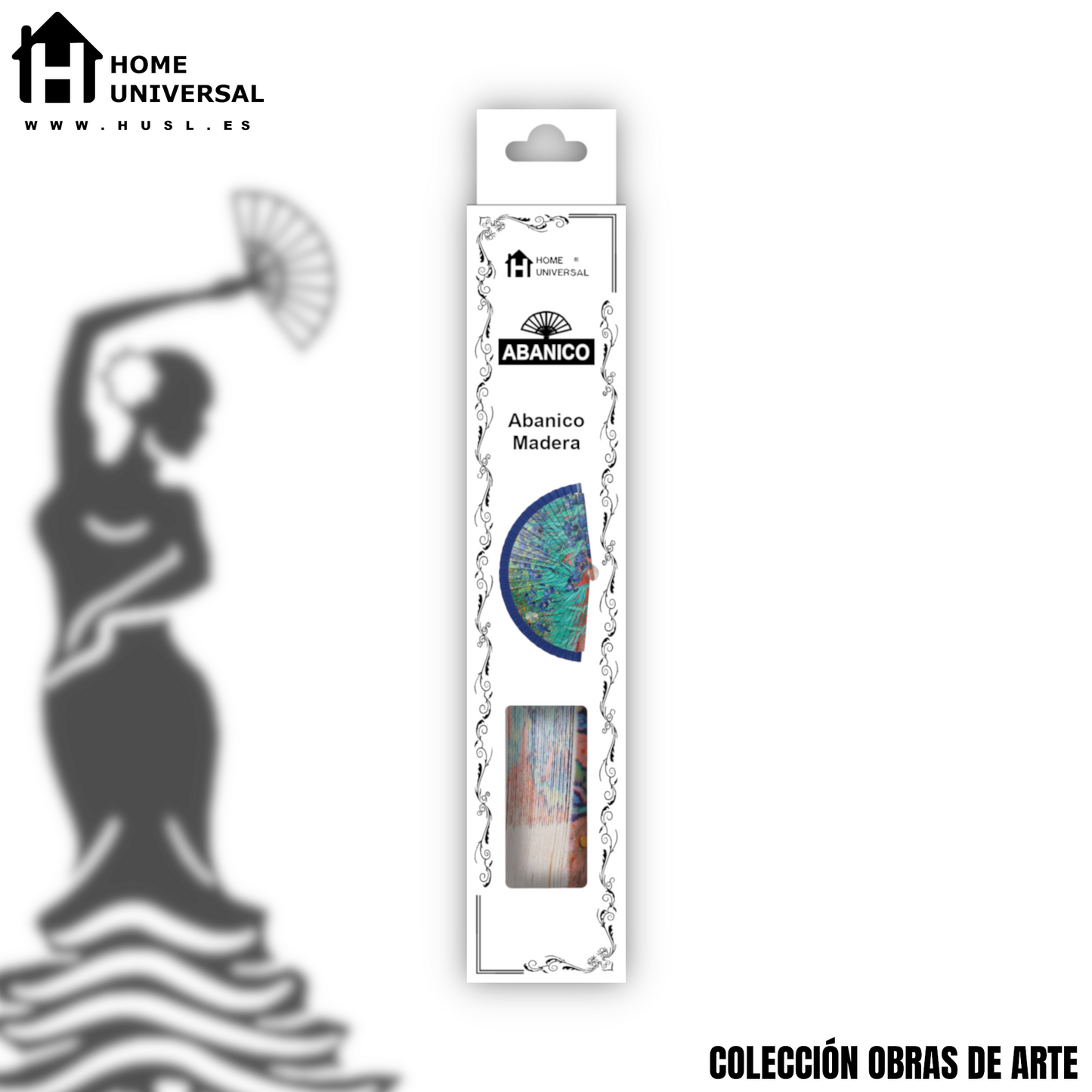 Home Universal®  Abanico 23CM DE Madera Lisa con Tela de Marfil, Abanico de Madera Adornado, Abanico Original - Lirios de Vincent Van Gogh