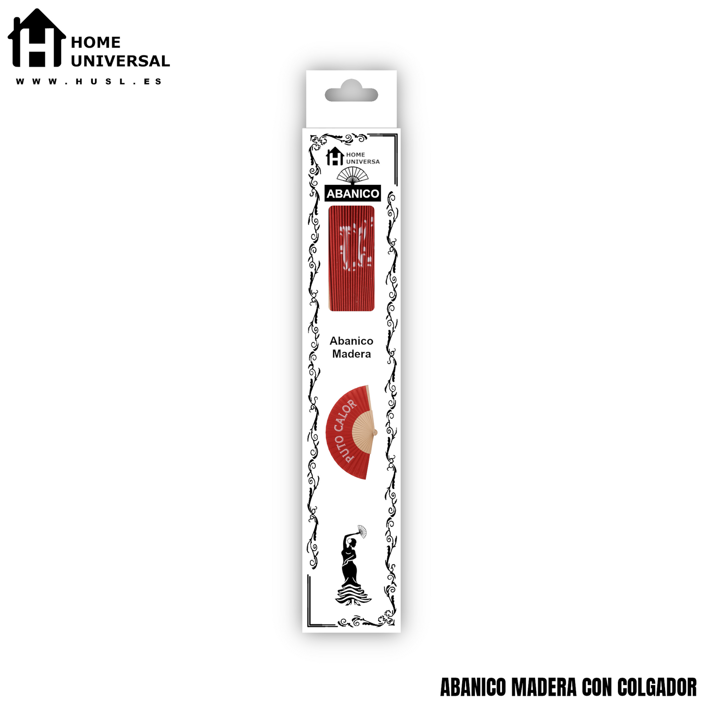 Home Universal® Abanico 23 cm con Cuerda para Cuello – Abanico Plegable de Madera Ligero y Portátil – Accesorio de Verano para Playa, Festivales, Bodas y Eventos – Diseño Divertido, Ideal para Viajes y Calor (P*TO CALOR (Rojo))