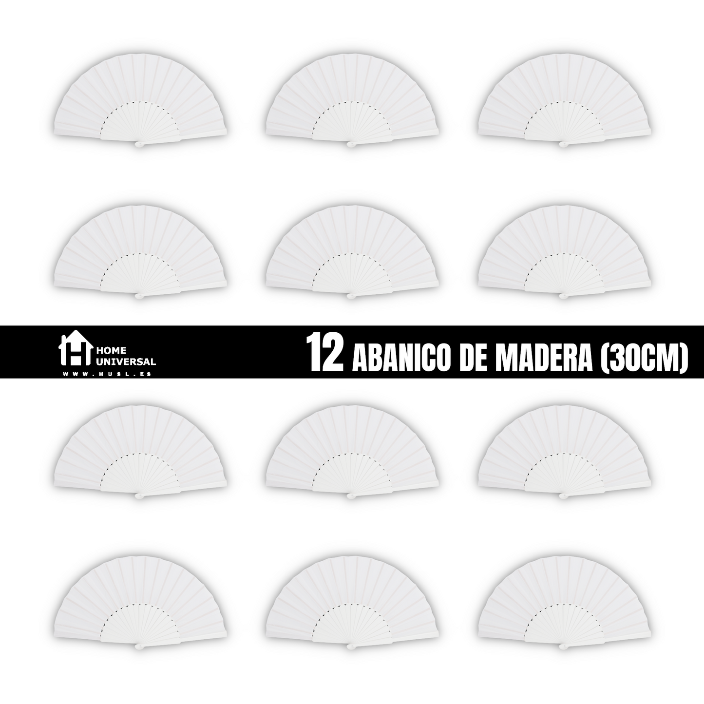Home Universal® Abanico de madera con argollas para colgar, plegable, ligero y resistente, ideal para bodas, eventos y verano, diseño clásico y portátil perfecto para regalo y uso diario - Blanco (30CM)