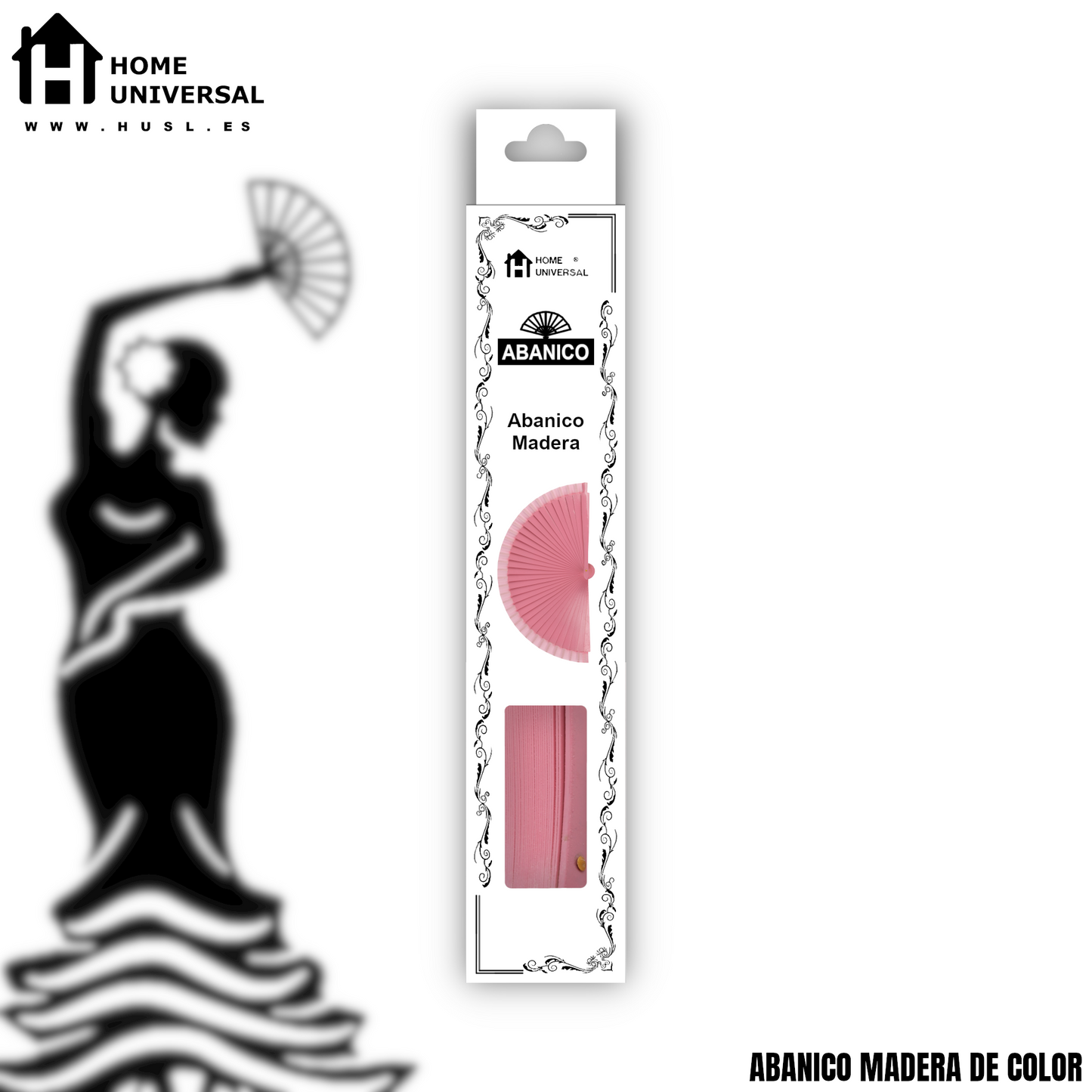 HOME UNIVERSAL Abanicos Madera con caja Liso 23CM, Detalles para los Invitados, Regalos de Boda, Fiesta, Comunión o Bautizo - (Rosa 23 CM con Caja)