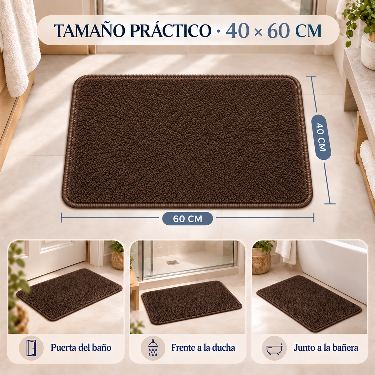 Home Universal® 2 Alfombras de Baño Absorbentes y Antideslizantes, Alfombrillas Suaves con Base de Goma, Lavables a Máquina, para Ducha, Bañera y Lavabo (Marrón Chocolate, 40 x 60 cm (Rectangular))