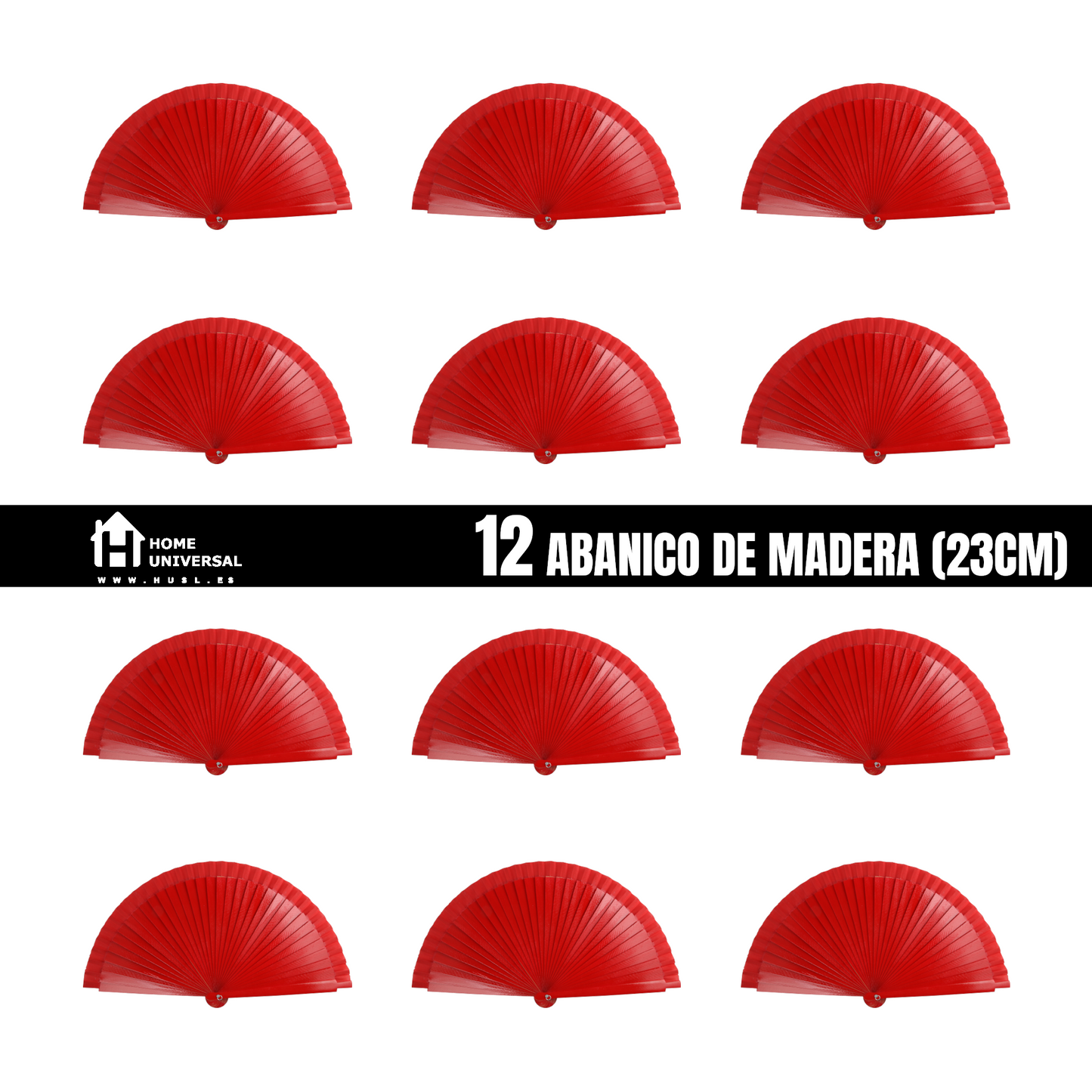 Home Universal® Abanico de madera con argollas para colgar, plegable, ligero y resistente, ideal para bodas, eventos y verano, diseño clásico y portátil perfecto para regalo y uso diario - Rojo (23CM)