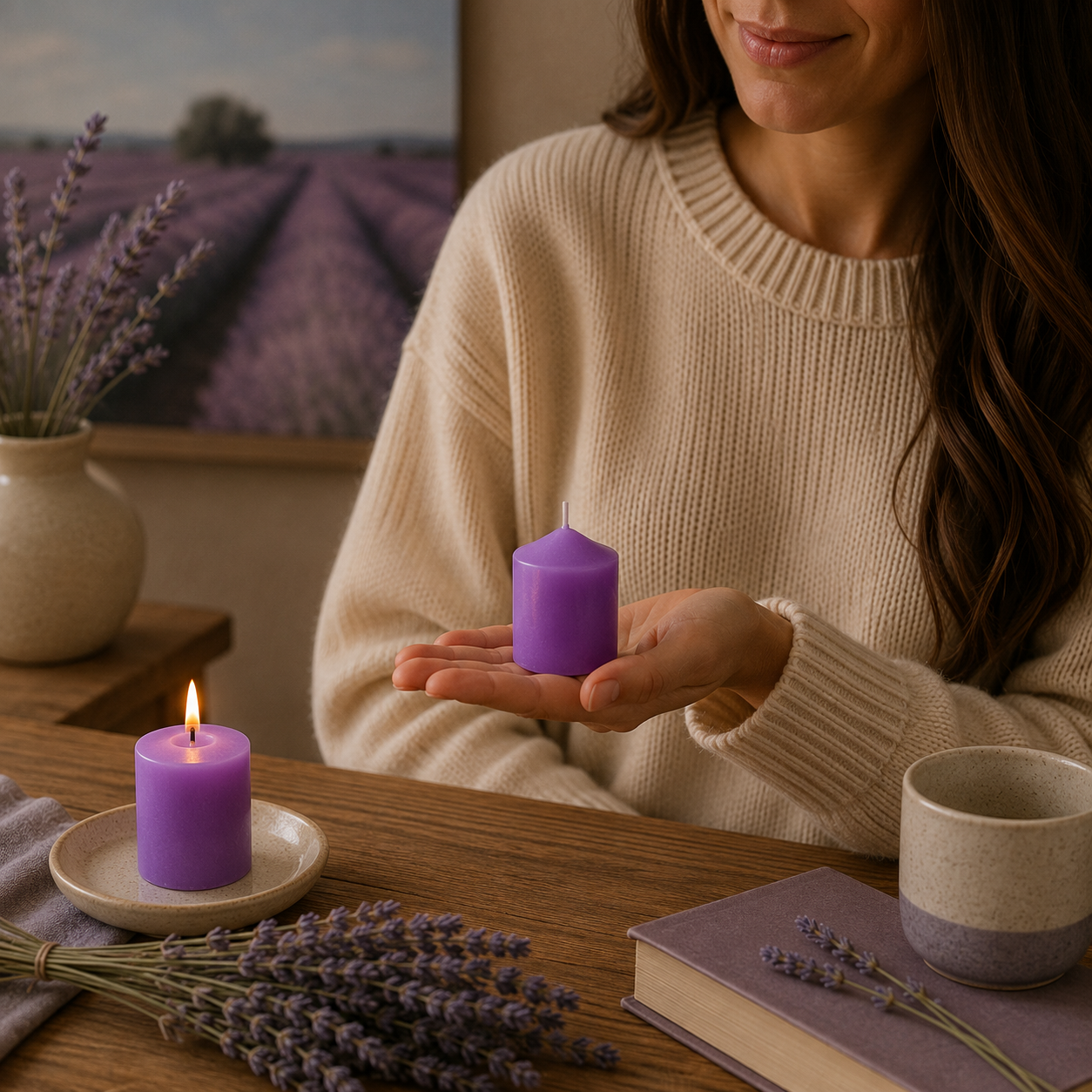 Home Universal® 6 Velas Aromáticas Perfumadas, 9 Aromas Disponibles, 2 Tamaños Disponibles, Velas Decorativas para Hogar, Relax, Spa y Aromaterapia (LILA LAVANDA Ø57 × 70 mm)