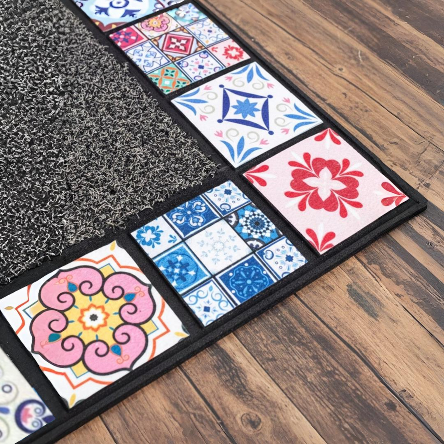 Home Universal® Felpudo de Goma Antideslizante para Exterior y interior – Resistente a Lluvia y Barro, Limpia Zapatos, Alta Durabilidad – Varias Medidas, 45X75CM, Gris (Diseño Mosaico Azulejo)