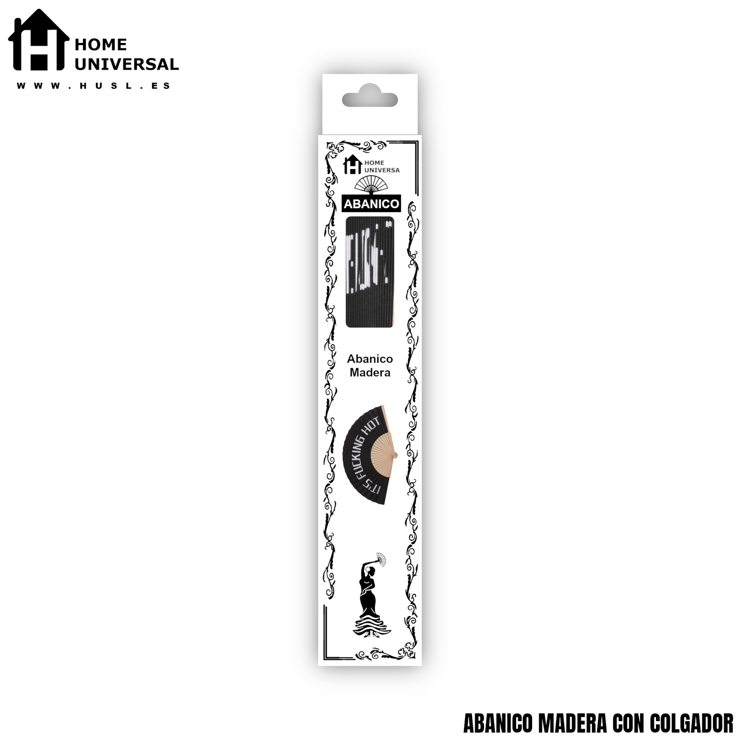 Home Universal® Abanico 23 cm con Cuerda para Cuello – Abanico Plegable de Madera Ligero y Portátil – Accesorio de Verano para Playa, Festivales, Bodas y Eventos – Diseño Divertido, Ideal para Viajes y Calor (IT´S FUC*ING HOT (Negro))
