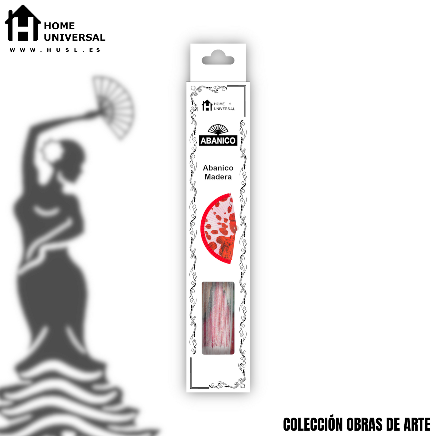 Home Universal®  Abanico 23CM DE Madera Lisa con Tela de Marfil, Abanico de Madera Adornado, Abanico Original - Pétalos de Rosa (Dibujo Artístico)