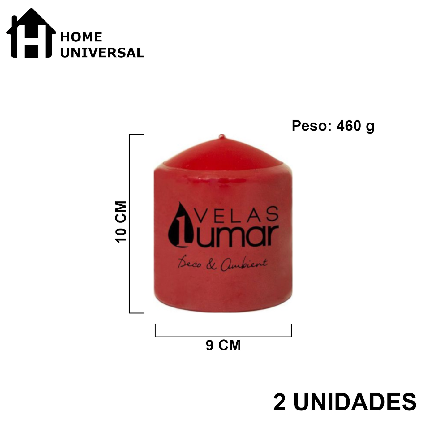 Home Universal® Pack de 2 Velas Lumar Decorativas sin Aroma – Velas Blancas o Rojas de Distintos Tamaños, Ideales para Decoración del Hogar, Bodas, Centros de Mesa y Eventos Elegantes (10X9CM - 455g (2 Unidades · Rojo))