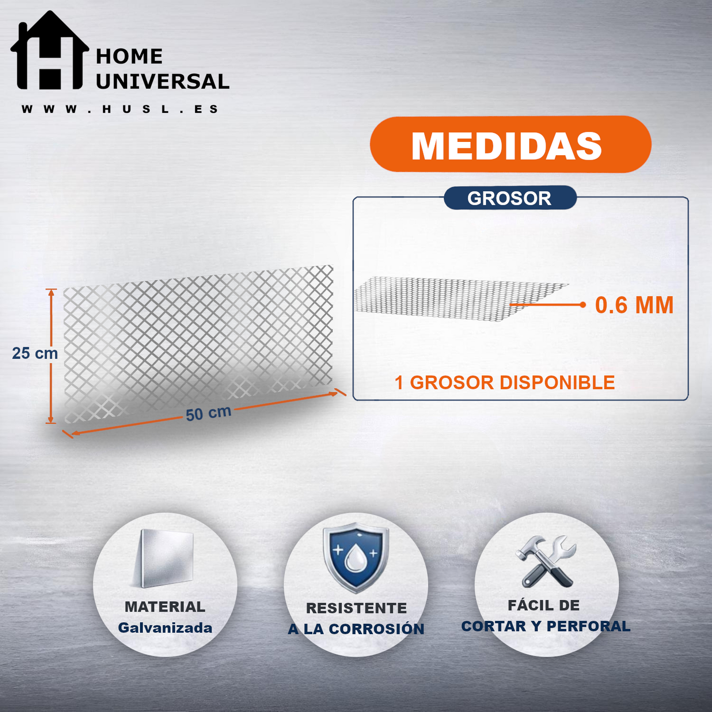 Home Universal® Chapa Galvanizada Lisa y Perforada, Lámina Metálica Resistente Anticorrosión para BricolajeSuperficie (Superficie Perforada Forma Rombo-10X10MM (25X50CM - 0.6MM))