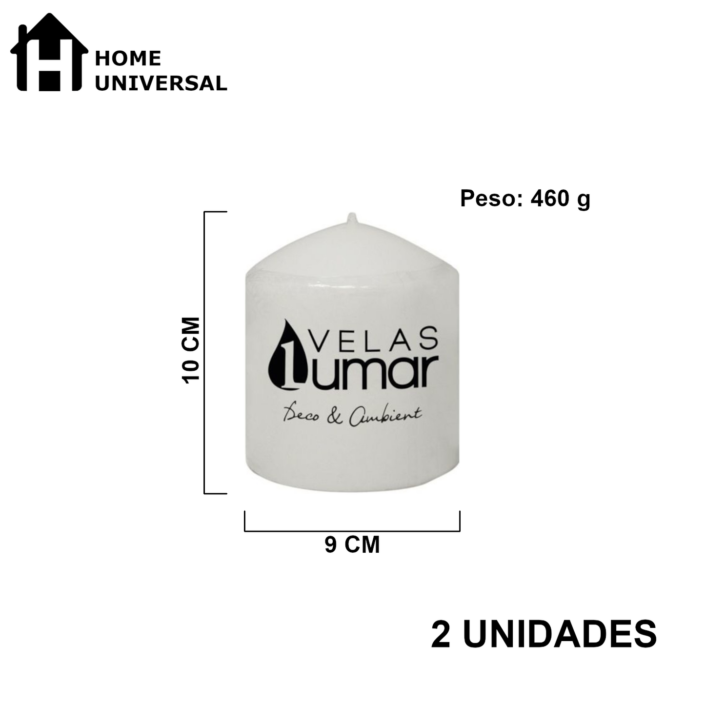Home Universal® Pack de 2 Velas Lumar Decorativas sin Aroma – Velas Blancas o Rojas de Distintos Tamaños, Ideales para Decoración del Hogar, Bodas, Centros de Mesa y Eventos Elegantes (10X9CM - 455g (2 Unidades · Blanco))