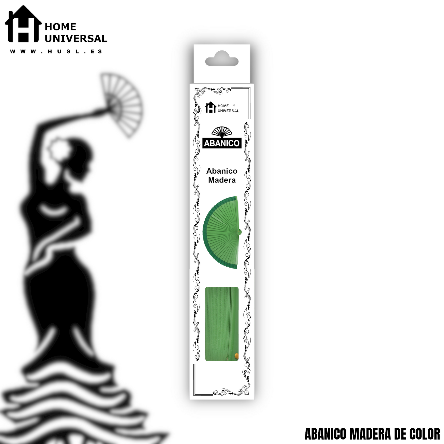 HOME UNIVERSAL Abanicos Madera con caja Liso 23CM, Detalles para los Invitados, Regalos de Boda, Fiesta, Comunión o Bautizo - (Verde Oscuro 23 CM con Caja)