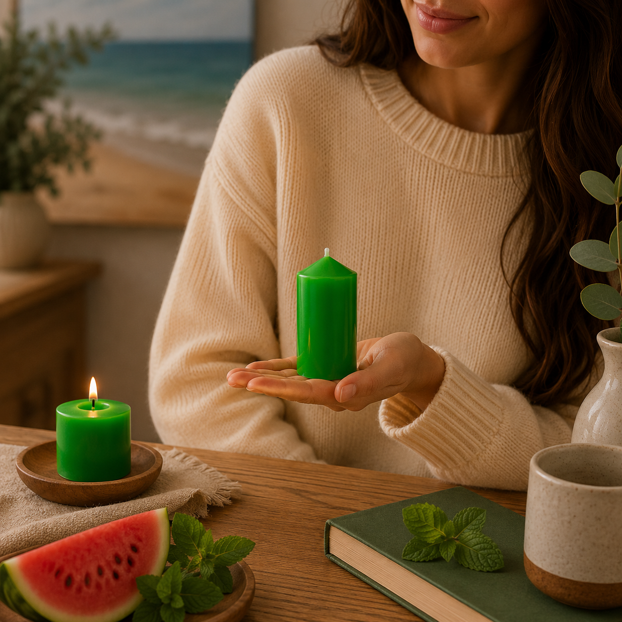 Home Universal® 6 Velas Aromáticas Perfumadas, 9 Aromas Disponibles, 2 Tamaños Disponibles, Velas Decorativas para Hogar, Relax, Spa y Aromaterapia (VERDE SANDIA Ø47 × 110 mm)