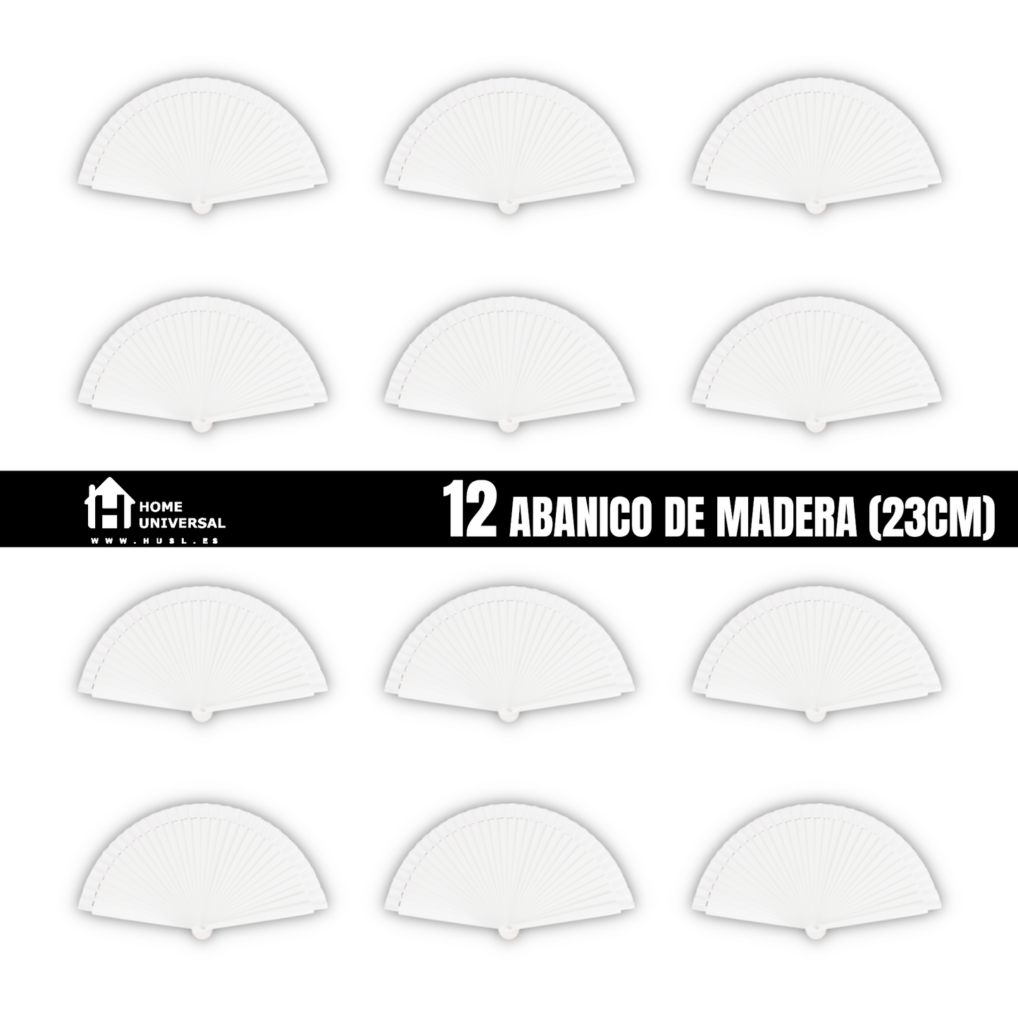 Home Universal® Abanico de madera con argollas para colgar, plegable, ligero y resistente, ideal para bodas, eventos y verano, diseño clásico y portátil perfecto para regalo y uso diario - Blanco (23CM)