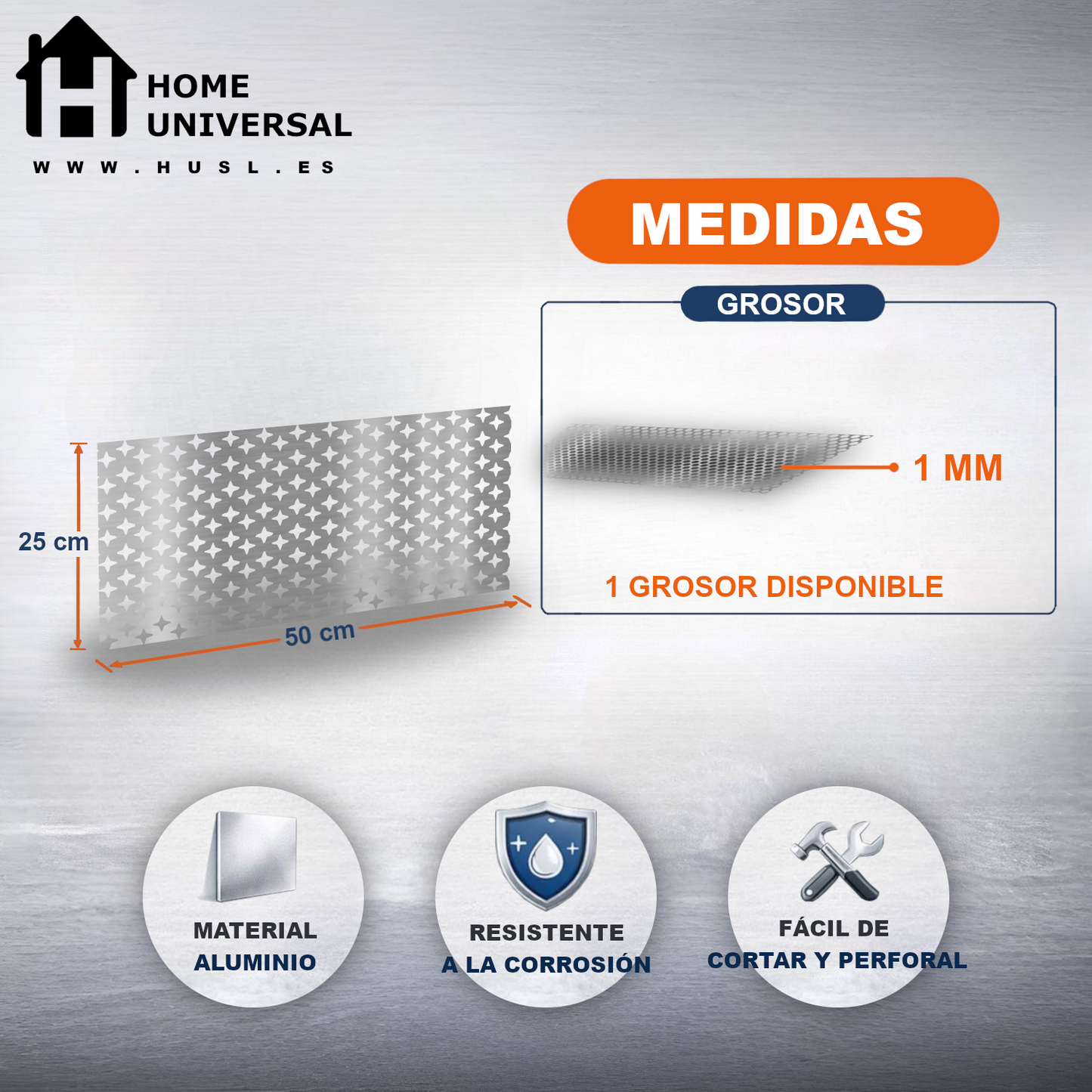 ome Universal® Chapa de Aluminio Estriada, Lisa, Malla y Perforada (Cuadrada, Ovalada, Redonda), Rugosa – Lámina Metálica Resistente Anticorrosión para Bricolaje e Industria Superficie (Perforada Forma) - Brillo-20X20MM (25X50CM - 1MM)