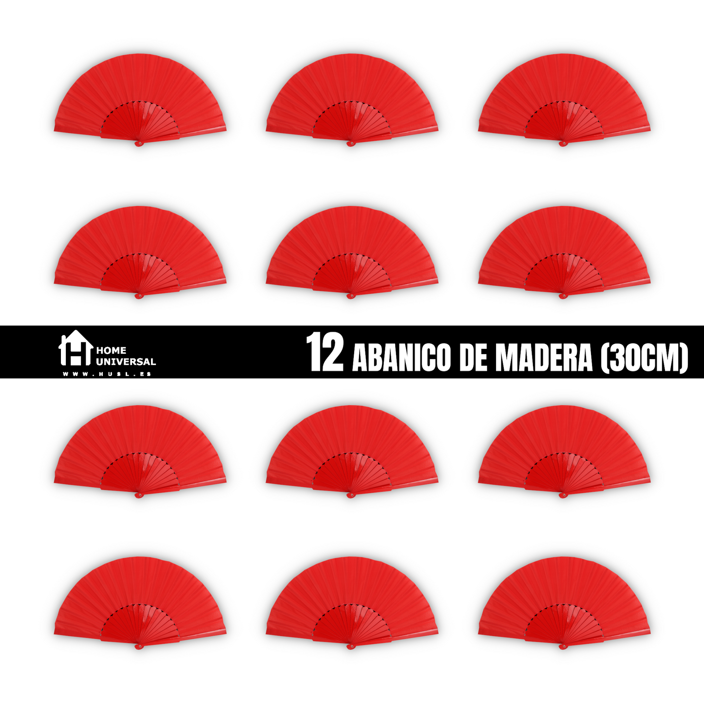 Home Universal® Abanico de madera con argollas para colgar, plegable, ligero y resistente, ideal para bodas, eventos y verano, diseño clásico y portátil perfecto para regalo y uso diario - Rojo (30CM)