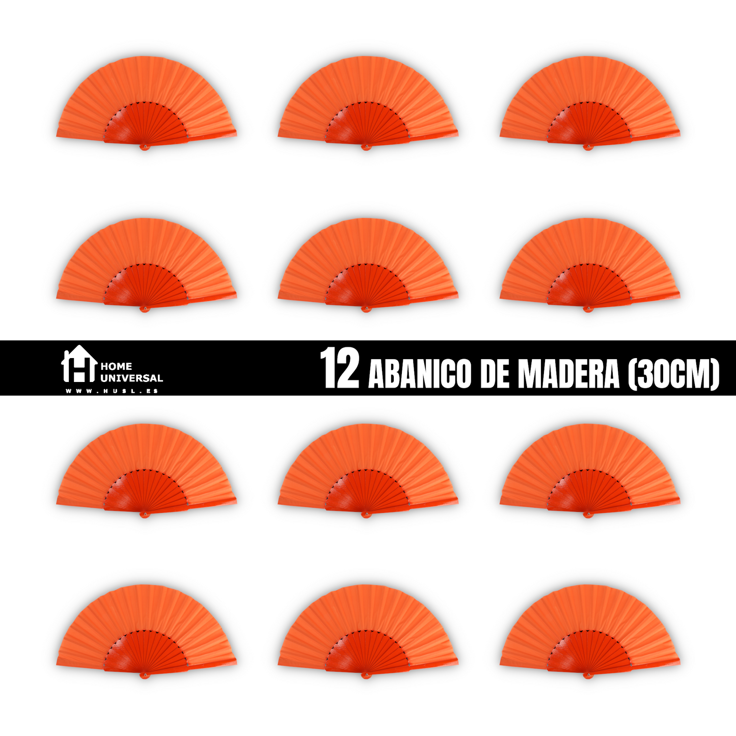 Home Universal® Abanico de madera con argollas para colgar, plegable, ligero y resistente, ideal para bodas, eventos y verano, diseño clásico y portátil perfecto para regalo y uso diario - Naranja (30CM)