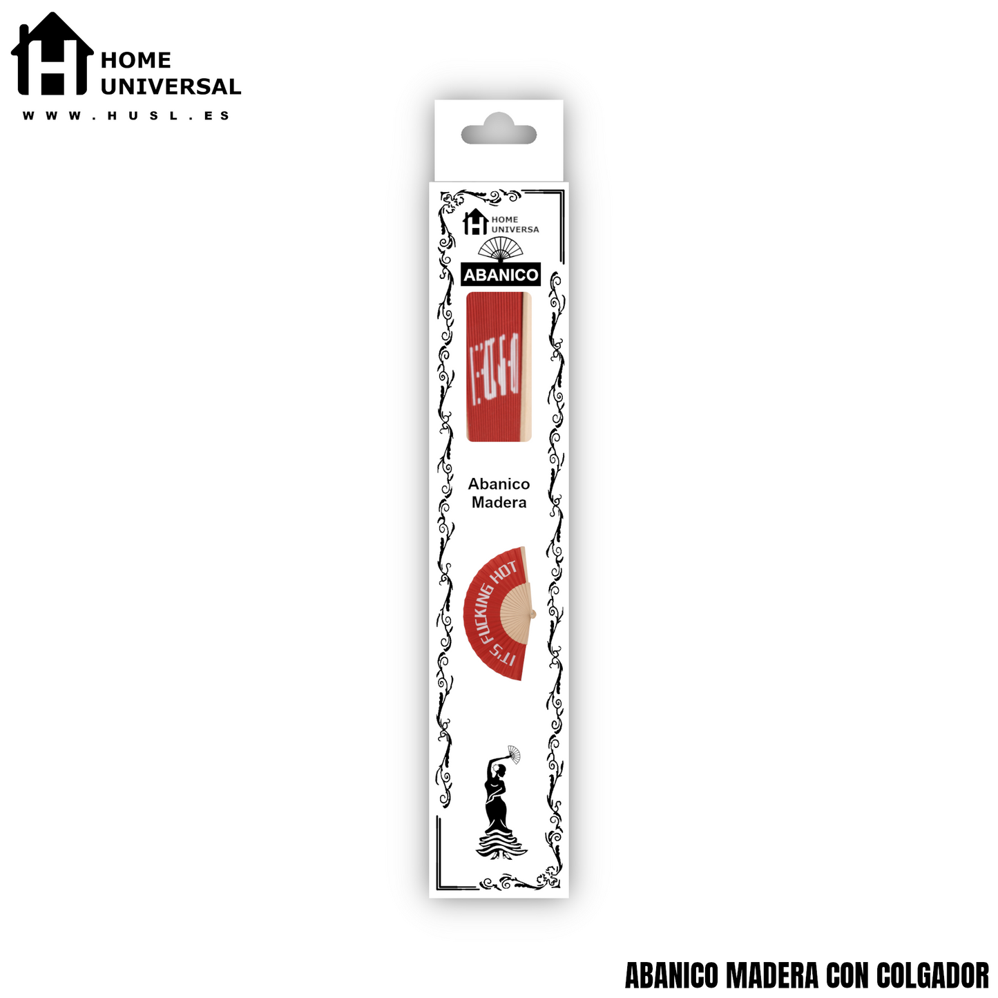 Home Universal® Abanico 23 cm con Cuerda para Cuello – Abanico Plegable de Madera Ligero y Portátil – Accesorio de Verano para Playa, Festivales, Bodas y Eventos – Diseño Divertido, Ideal para Viajes y Calor (IT´S FUC*ING HOT (Rojo))