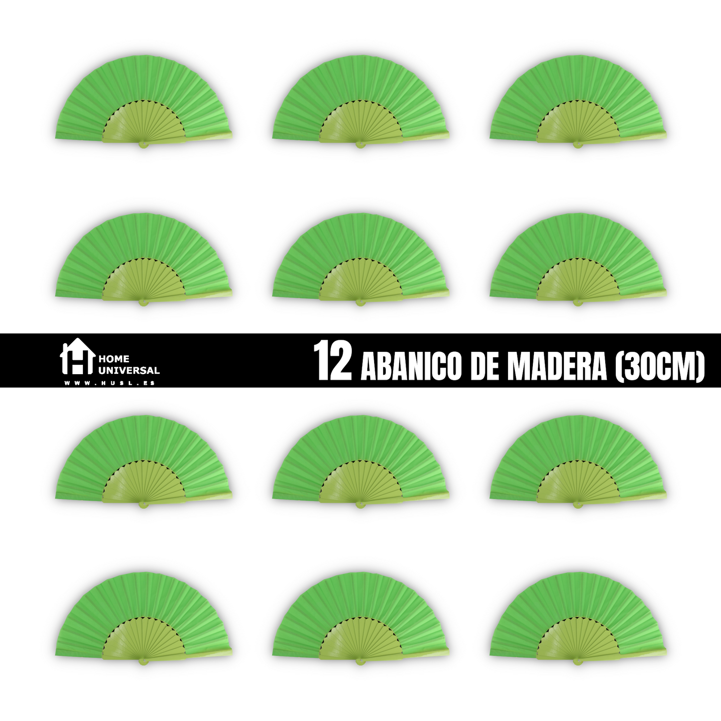 Home Universal® Abanico de madera con argollas para colgar, plegable, ligero y resistente, ideal para bodas, eventos y verano, diseño clásico y portátil perfecto para regalo y uso diario - Verde Claro (30CM)