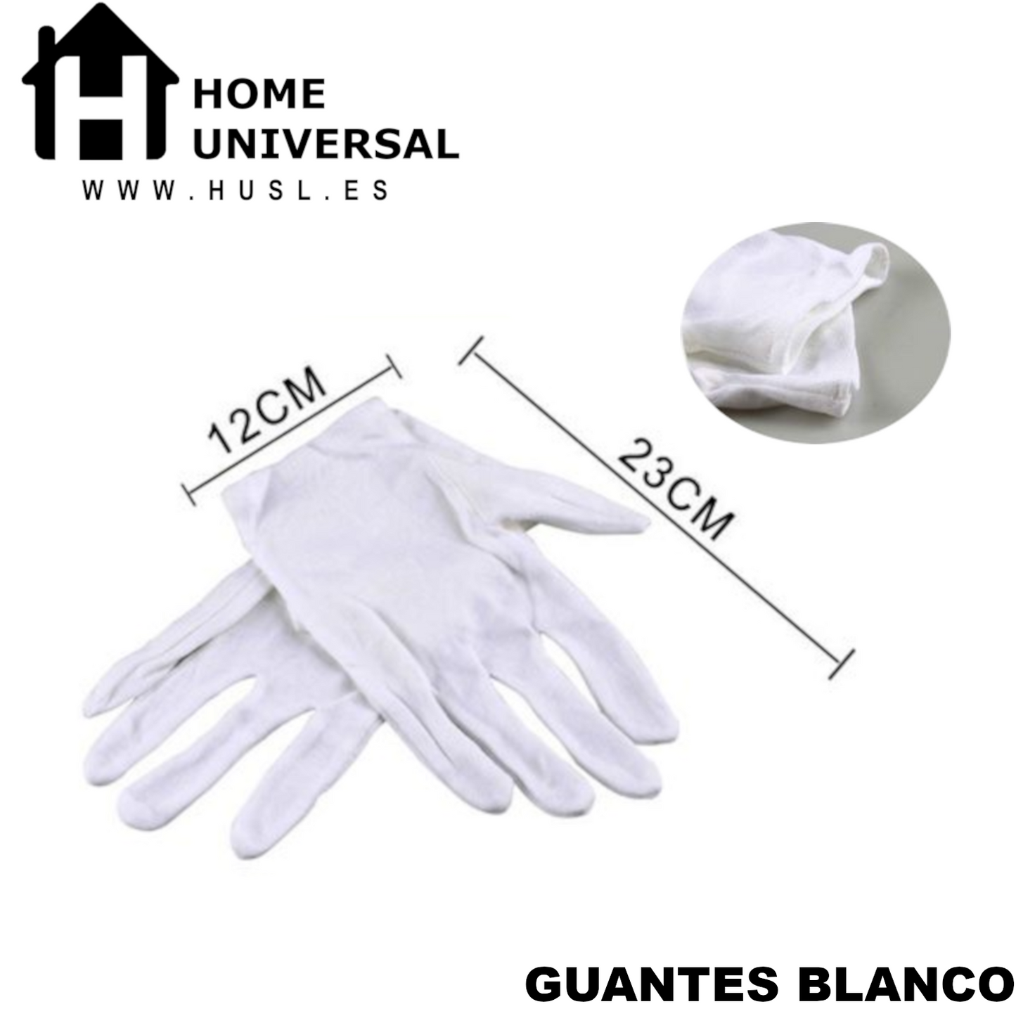Home Universal®  Guantes de Algodón 100% Blancos y Negros – Guantes Suaves y Transpirables para Hogar, Archivo, Joyería y Manipulación Delicada (Blanco)
