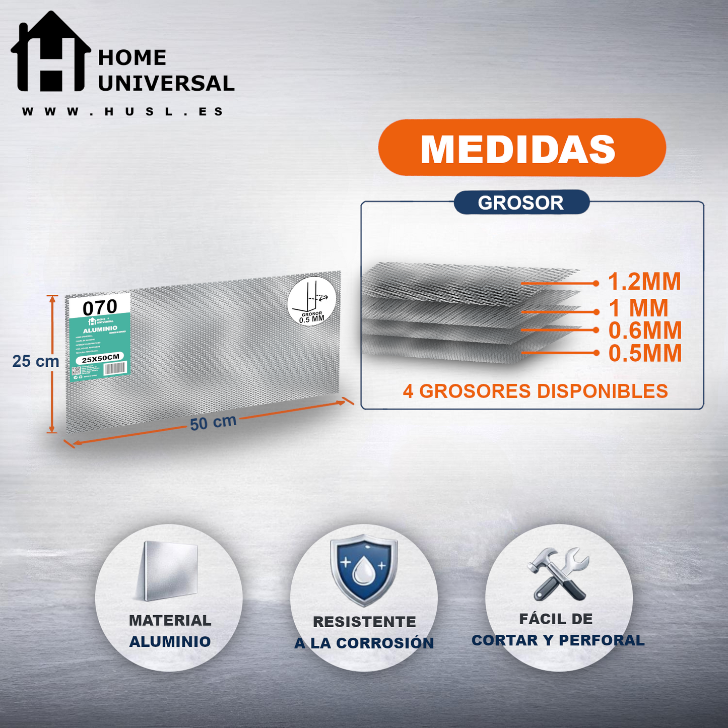ome Universal® Chapa de Aluminio Estriada, Lisa, Malla y Perforada (Cuadrada, Ovalada, Redonda), Rugosa – Lámina Metálica Resistente Anticorrosión para Bricolaje e Industria Superficie (Malla) - Malla-4X8MM (25X50CM - 0.5MM)