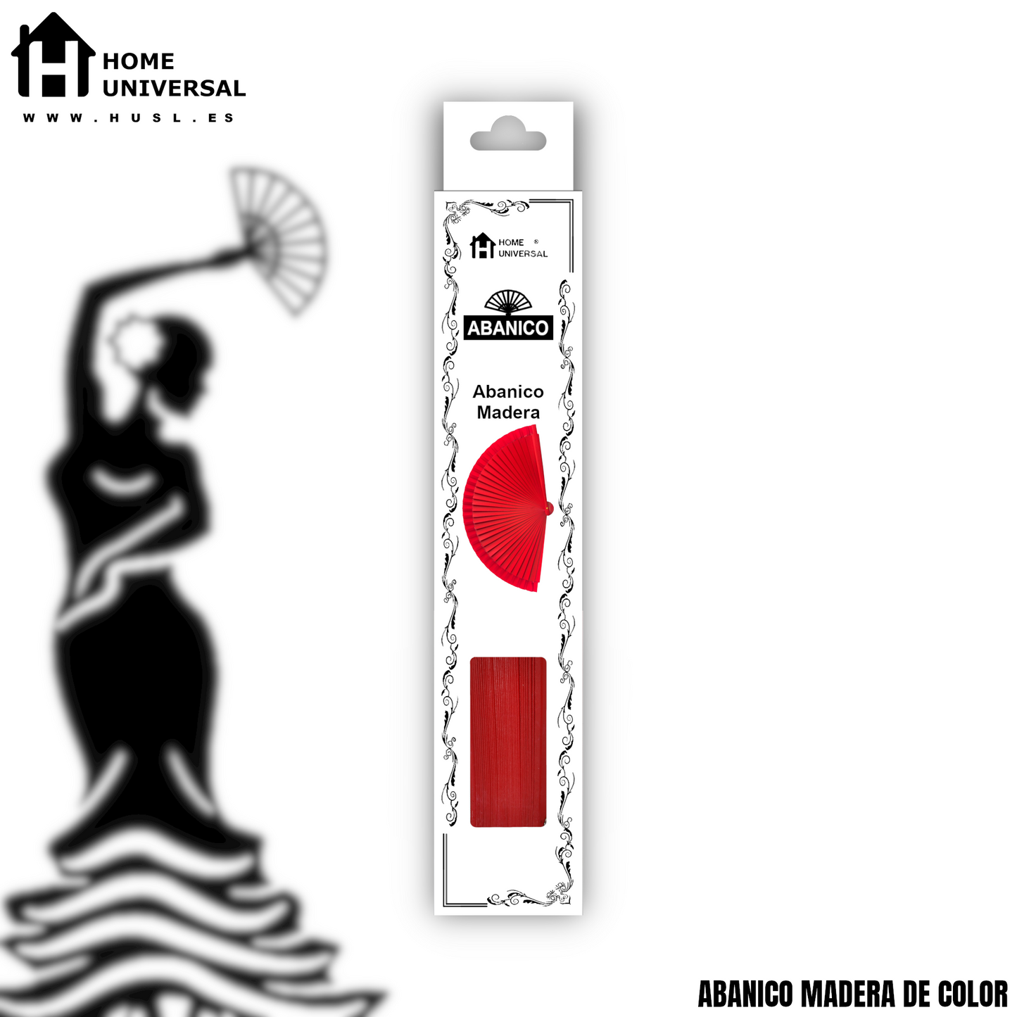HOME UNIVERSAL Abanicos Madera con caja Liso 23CM, Detalles para los Invitados, Regalos de Boda, Fiesta, Comunión o Bautizo - (Rojo 23 CM con Caja)