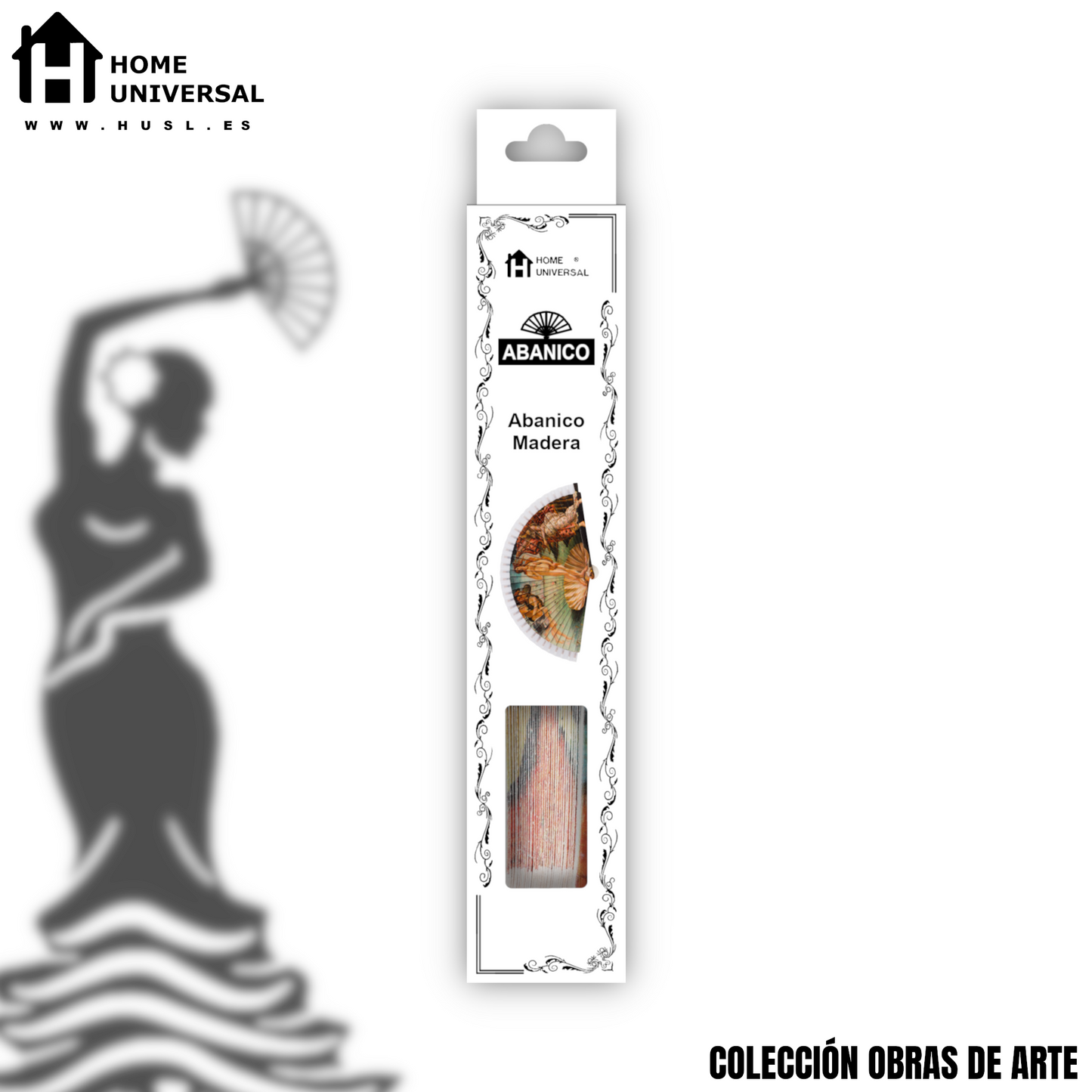 Home Universal®  Abanico 23CM DE Madera Lisa con Tela de Marfil, Abanico de Madera Adornado, Abanico Original - El Nacimiento de Venus de Sandro Botticelli
