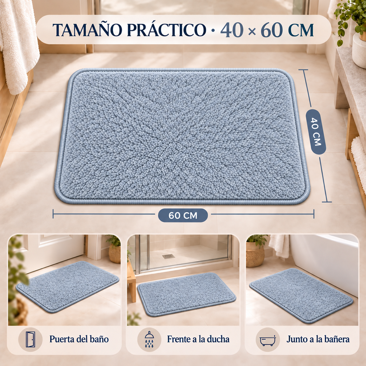 Home Universal® 2 Alfombras de Baño Absorbentes y Antideslizantes, Alfombrillas Suaves con Base de Goma, Lavables a Máquina, para Ducha, Bañera y Lavabo (Azul Claro, 40 x 60 cm (Rectangular))